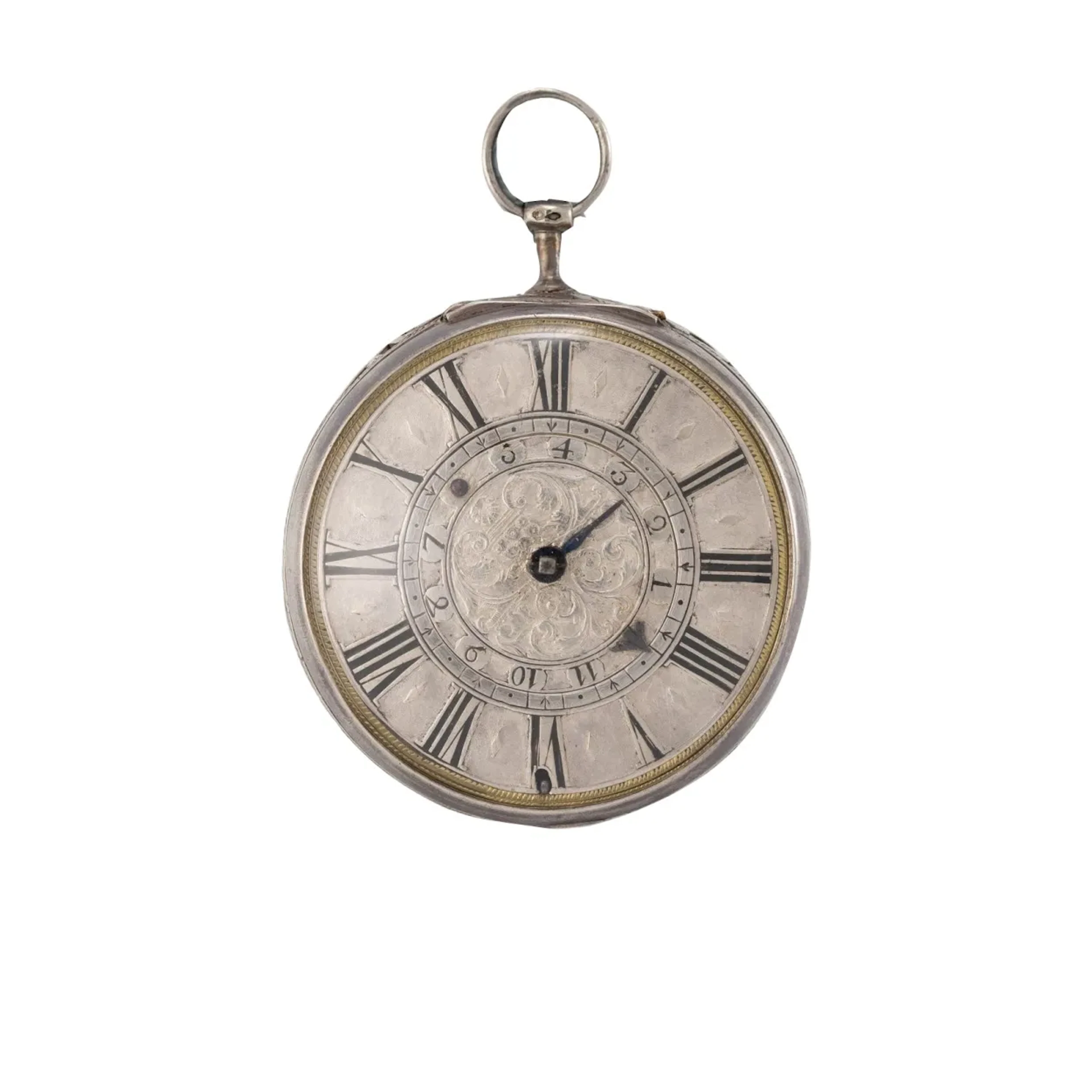 Extrem seltene, einzeigrige Londoner Spindeltaschenuhr mit Weckwerk