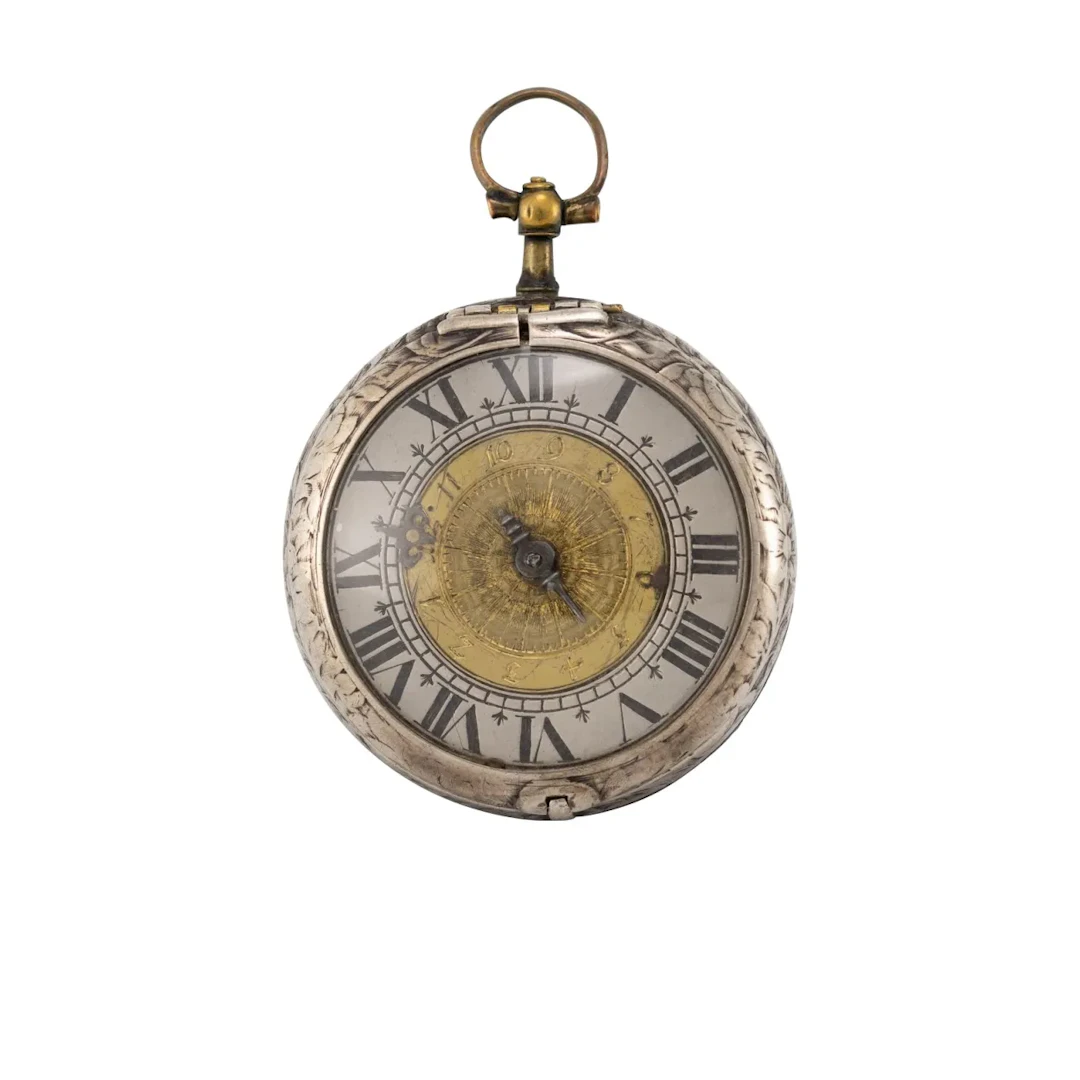 Museale, einzeigrige Augsburger Spindeltaschenuhr mit Weckwerk