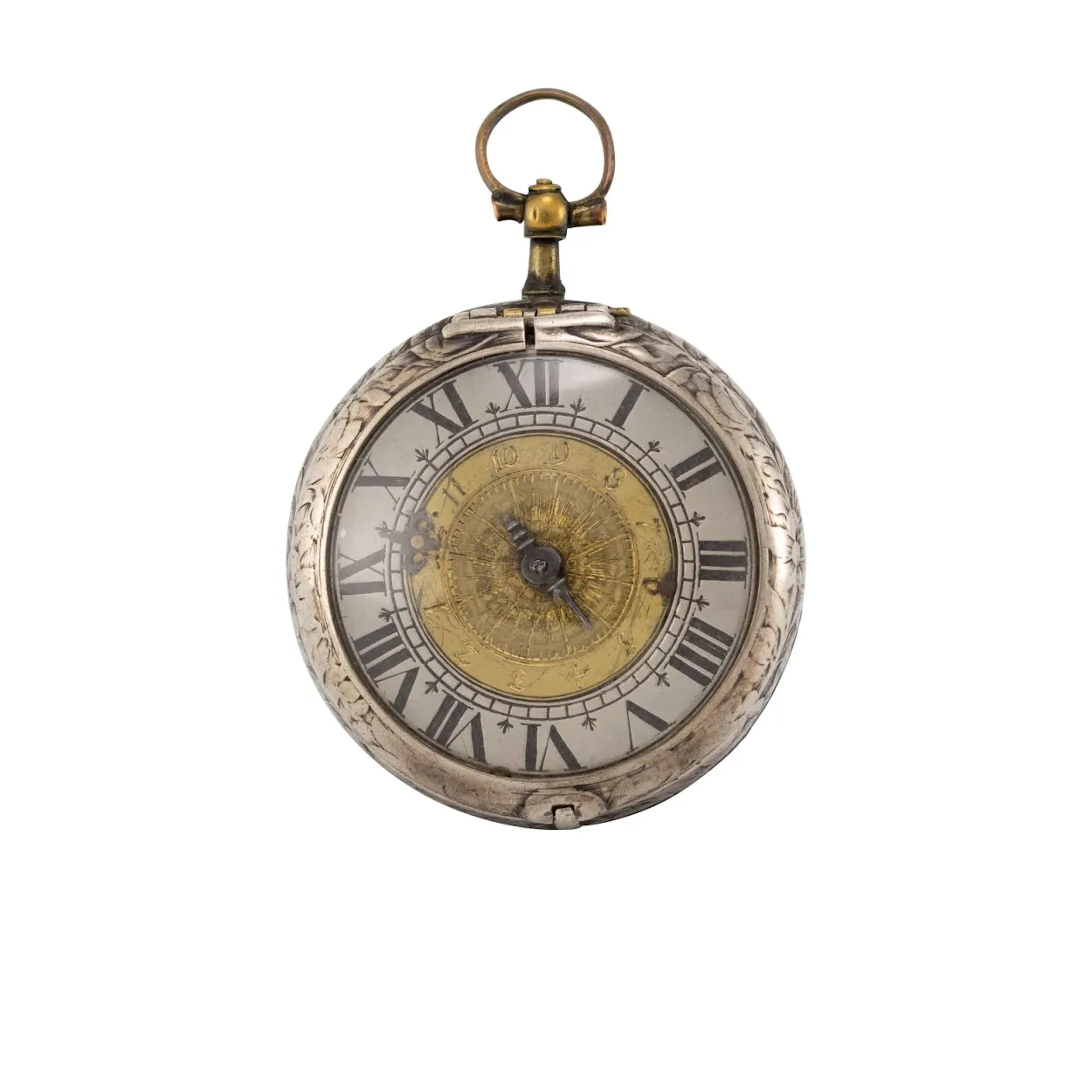 Museale, einzeigrige Augsburger Spindeltaschenuhr mit Weckwerk