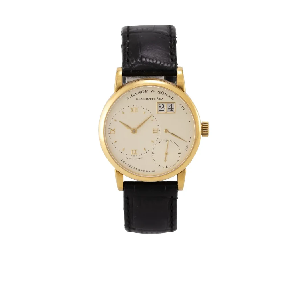 Elegante, sehr seltene Glashütter Armbanduhr mit Lange-Großdatum