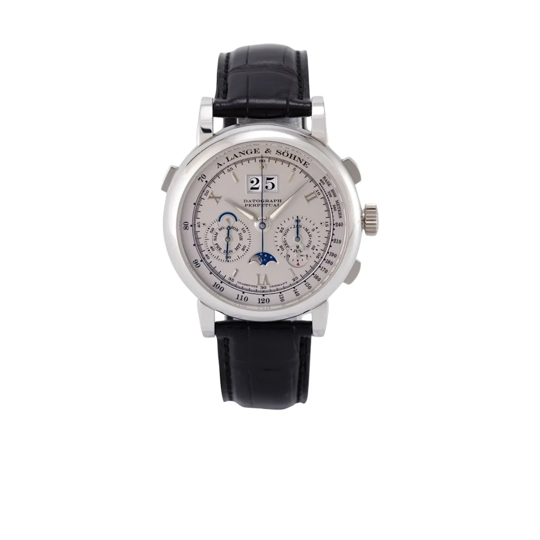 Nahezu neuwertige, astronomische und schwere Platin Armbanduhr mit