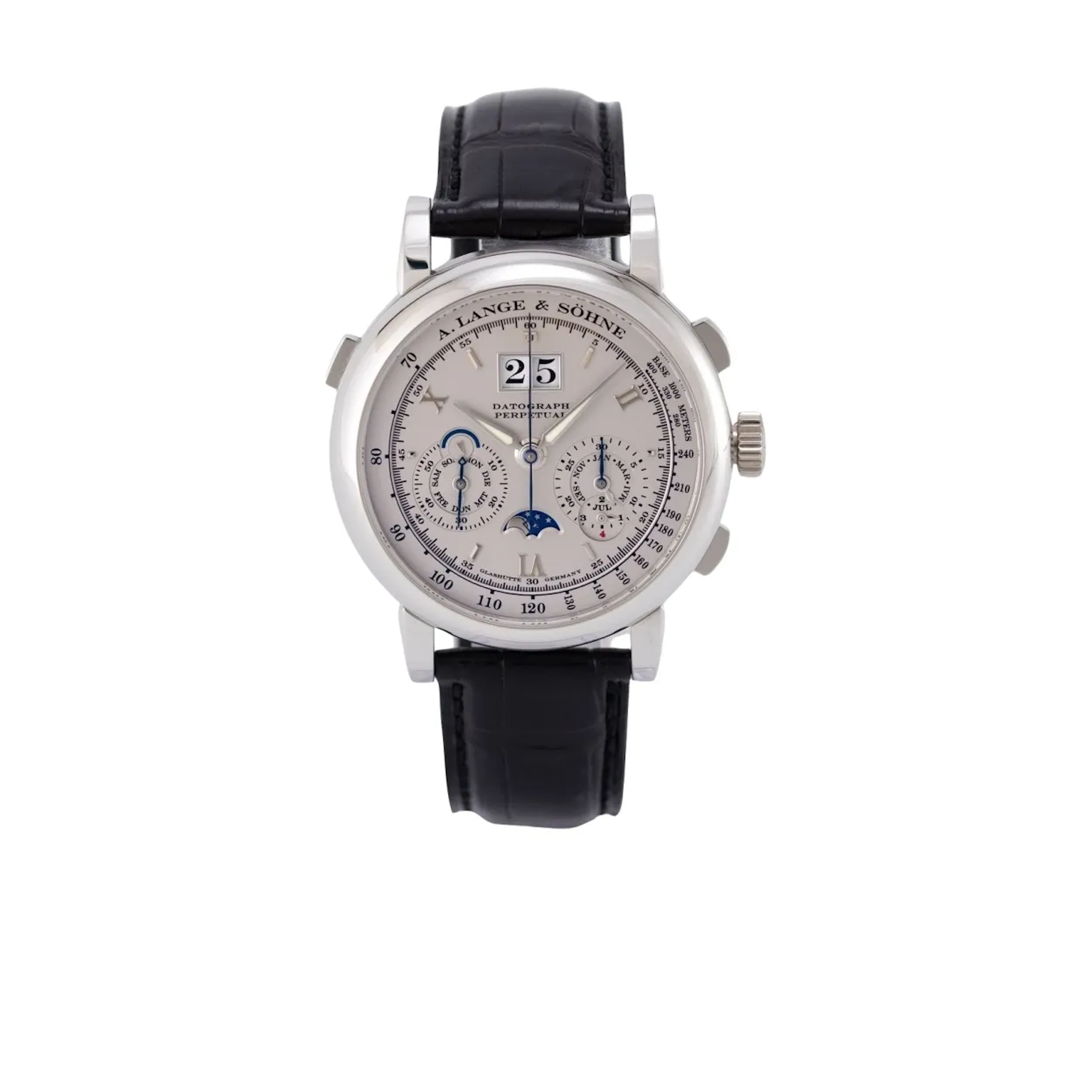 Nahezu neuwertige, astronomische und schwere Platin Armbanduhr mit