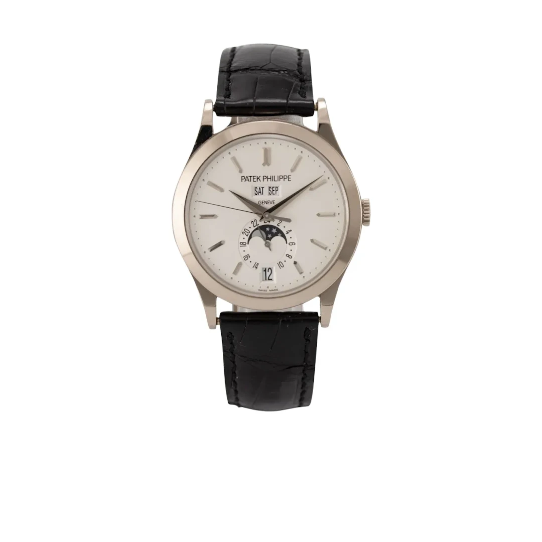Sehr elegante Genfer Armbanduhr mit Jahreskalender, Mondphase und