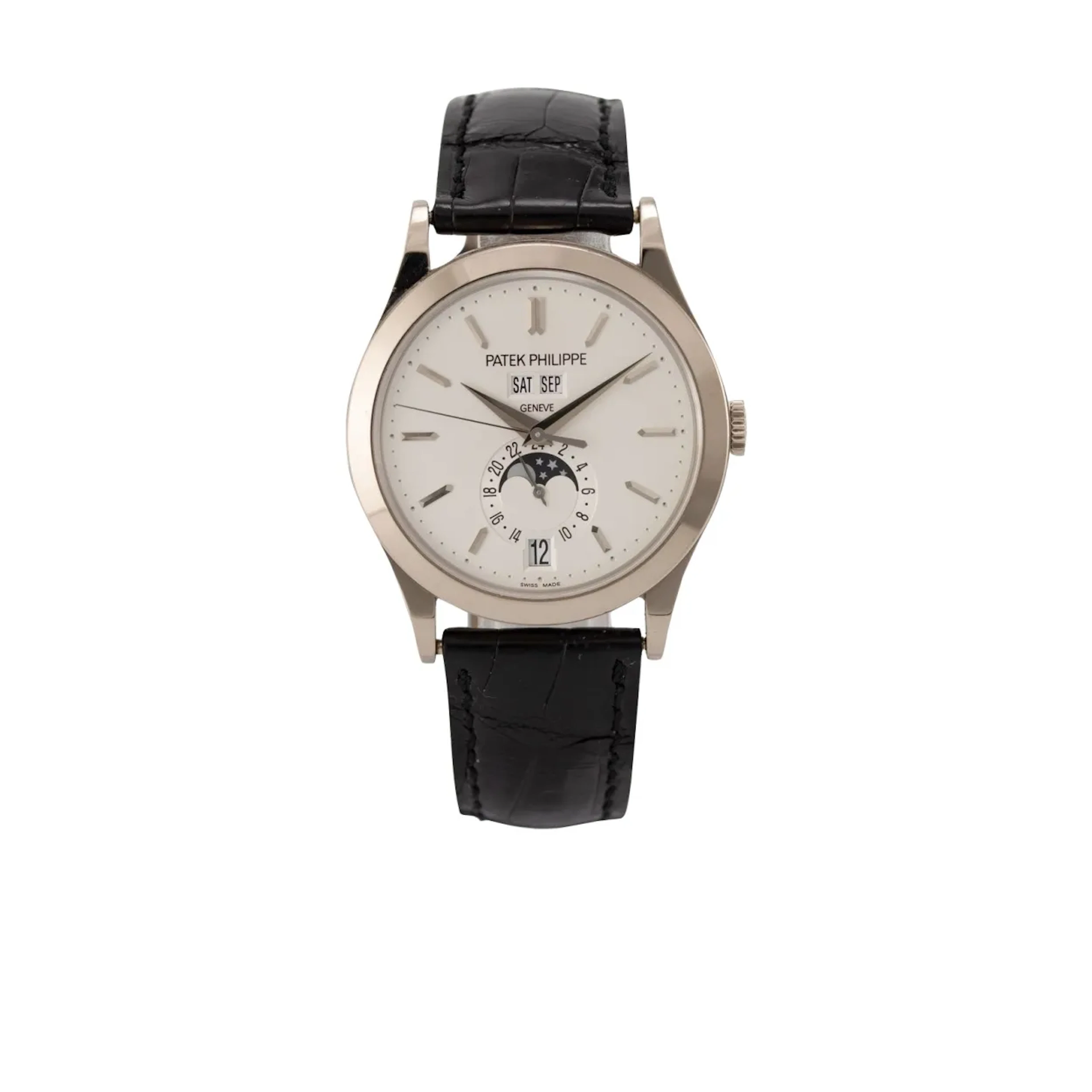 Sehr elegante Genfer Armbanduhr mit Jahreskalender, Mondphase und