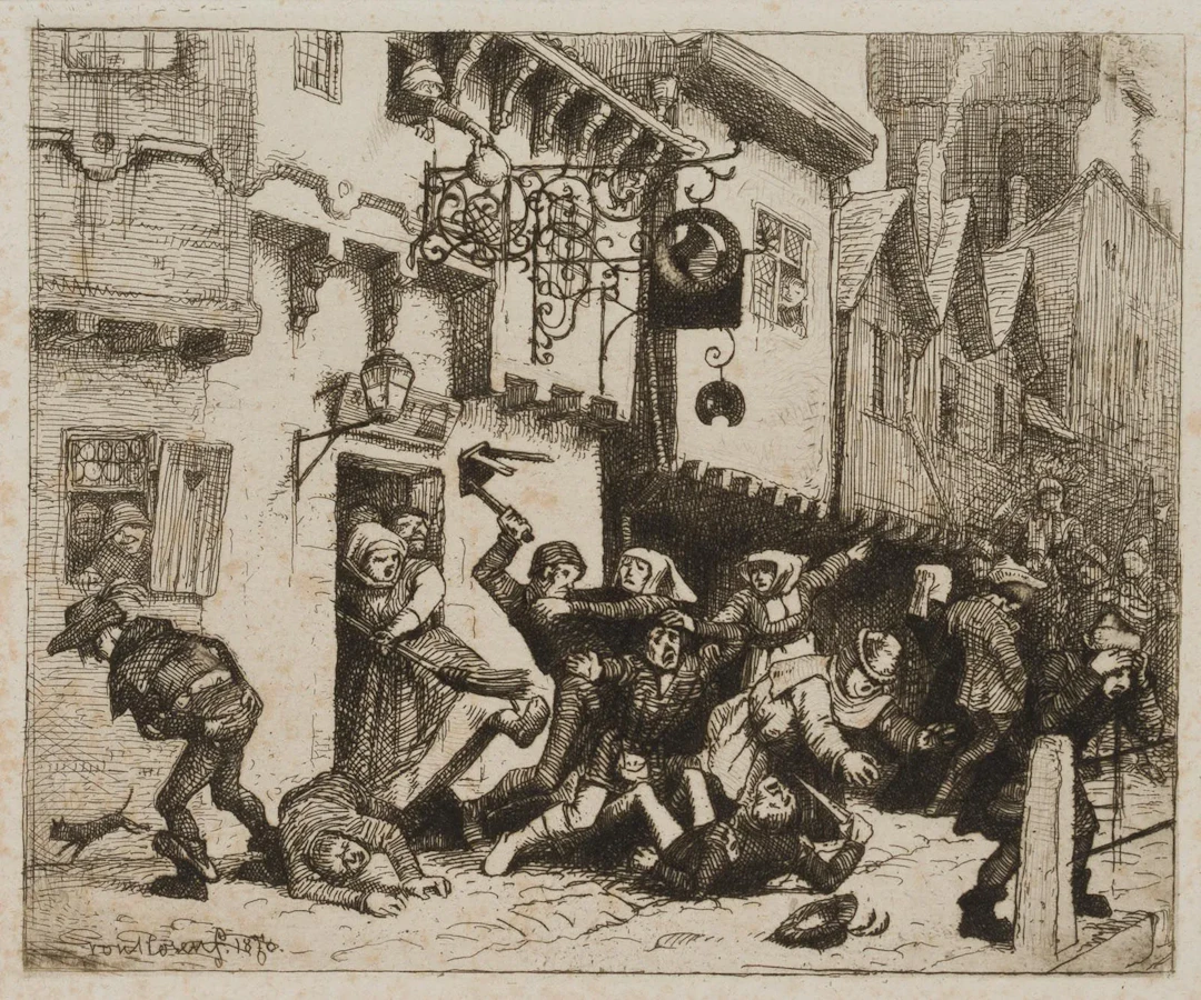G. ROSEN (1843–1923), Pub Brawl, 1876, Etching Georg von Rosen (1843