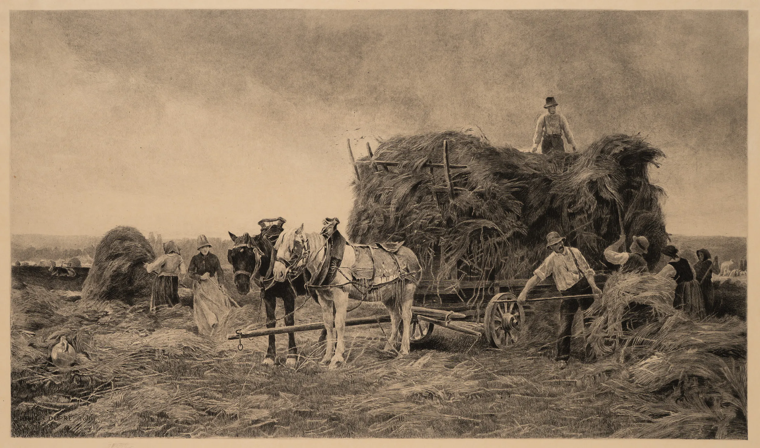 C. BILLY (*1876) after DUPRÉ (*1811), Rural hay harvest, 1889, Etching ...