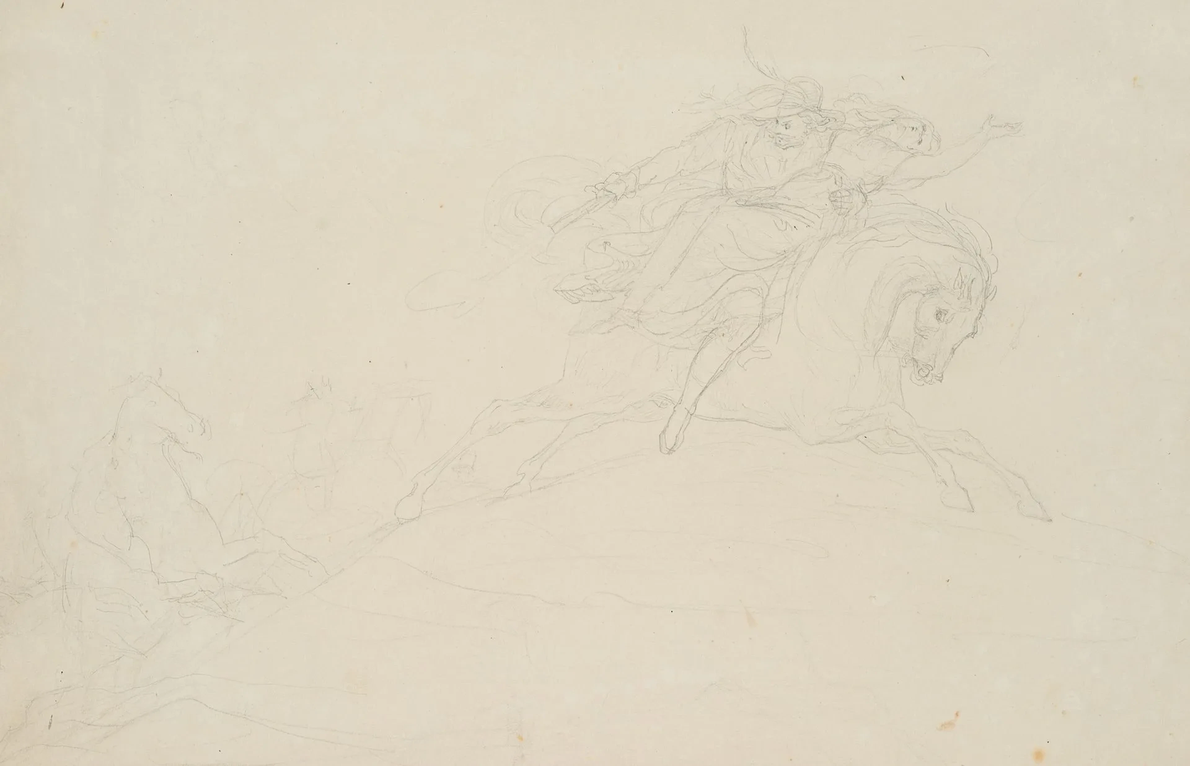E. LEYSER (1792–1862), A Robber with a Maiden on Horseback, Pencil