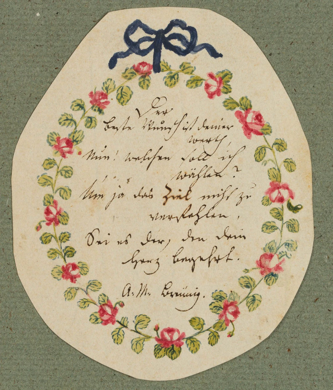 Unknown (19th), Handwritten dedication, Watercolor Unknown (19th century):
