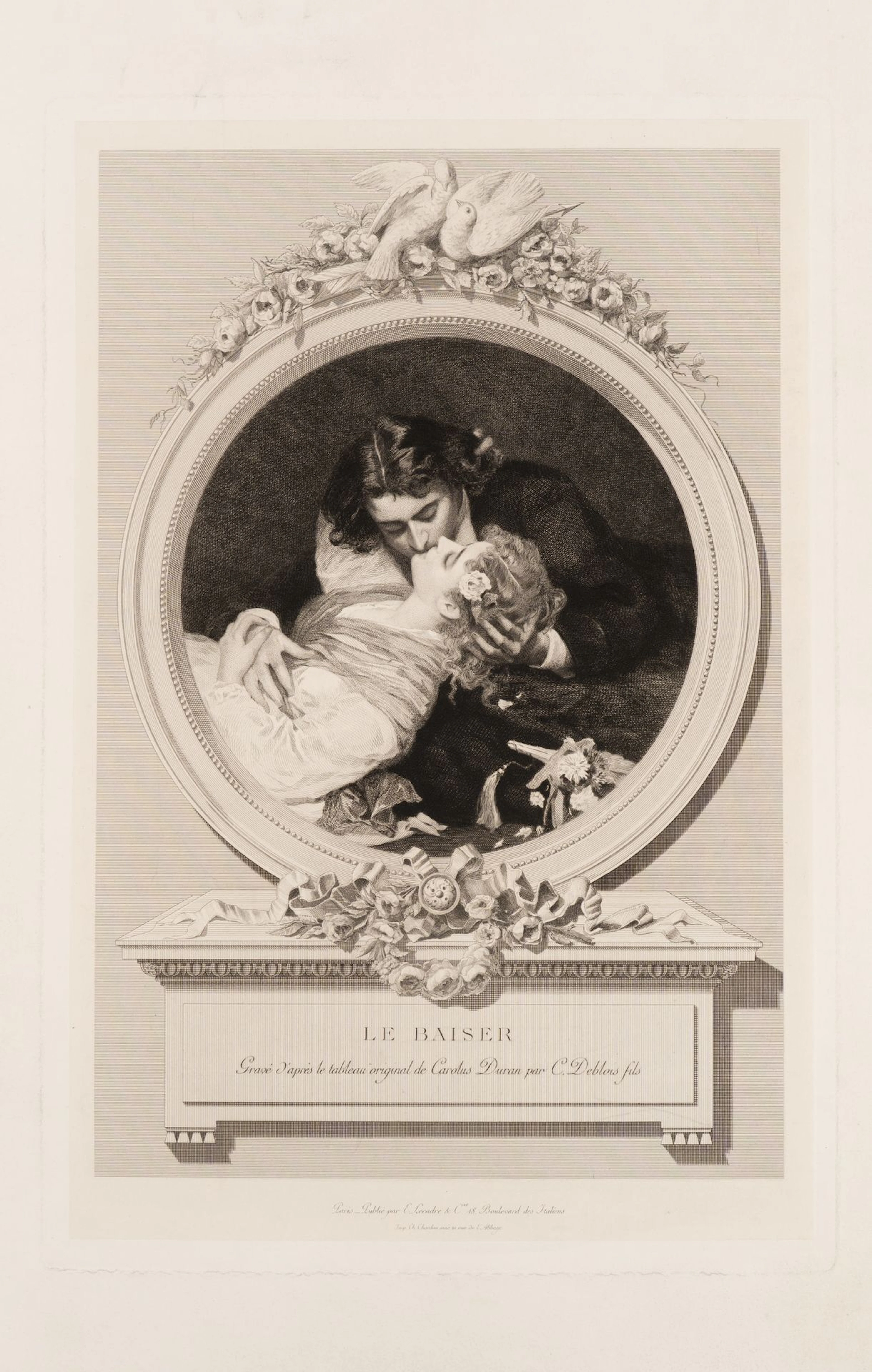 C. DEBLOIS (19th) after CAROLUS-DURAN (*1837), Le Baiser, Etching