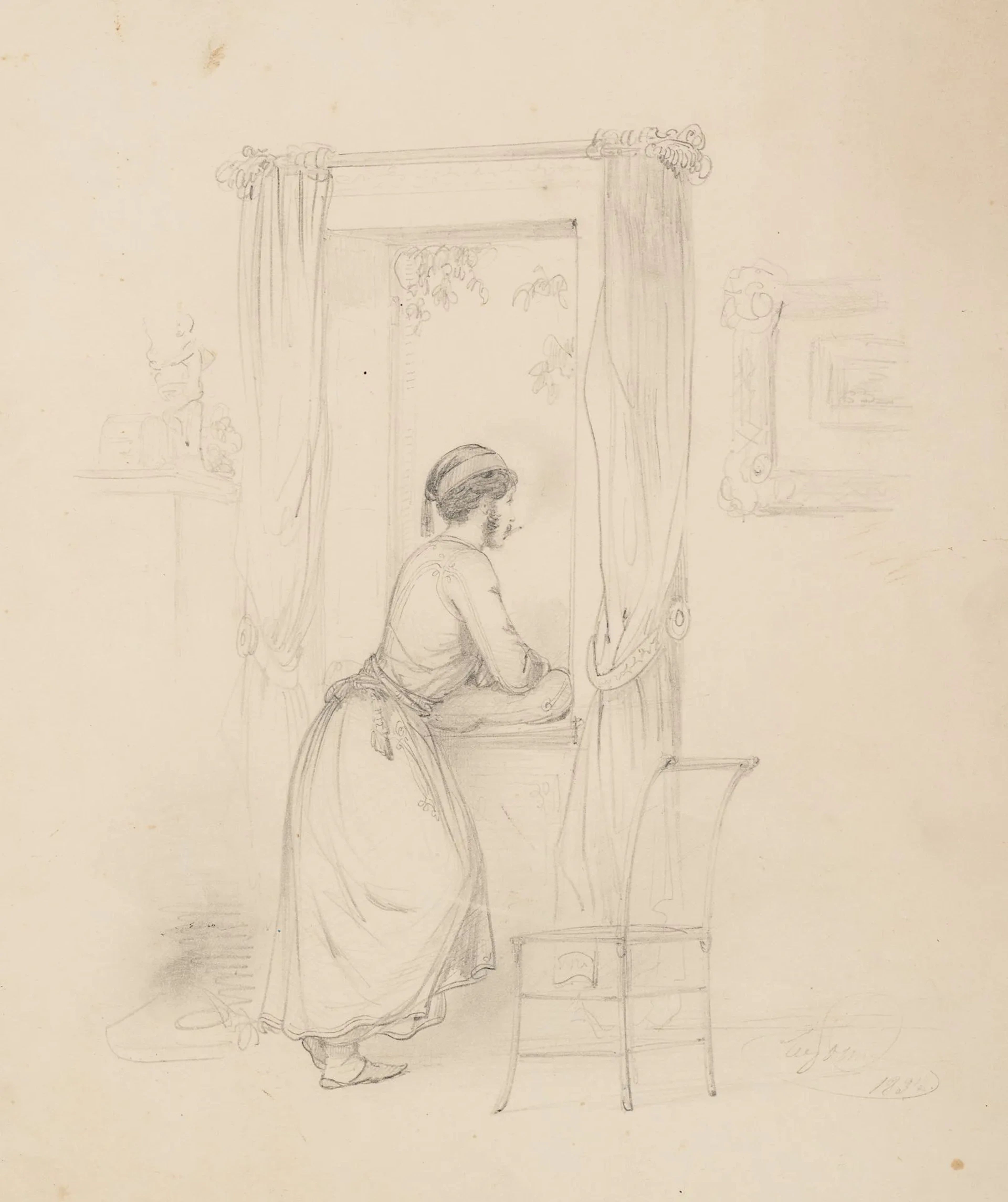 Unknown (19th century), A Smoker by the Window, 1837, Pencil Unknown