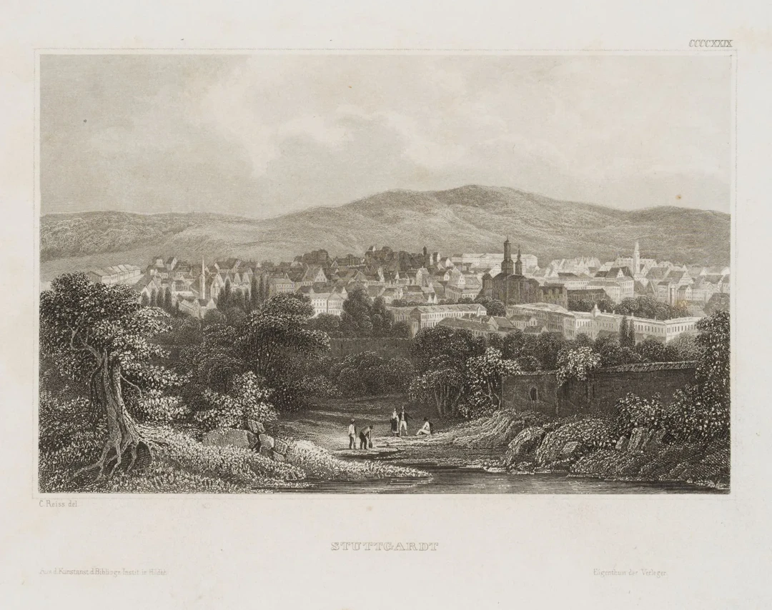 After REISS (19th), View of Stuttgart, Steel engraving After C. Reiss