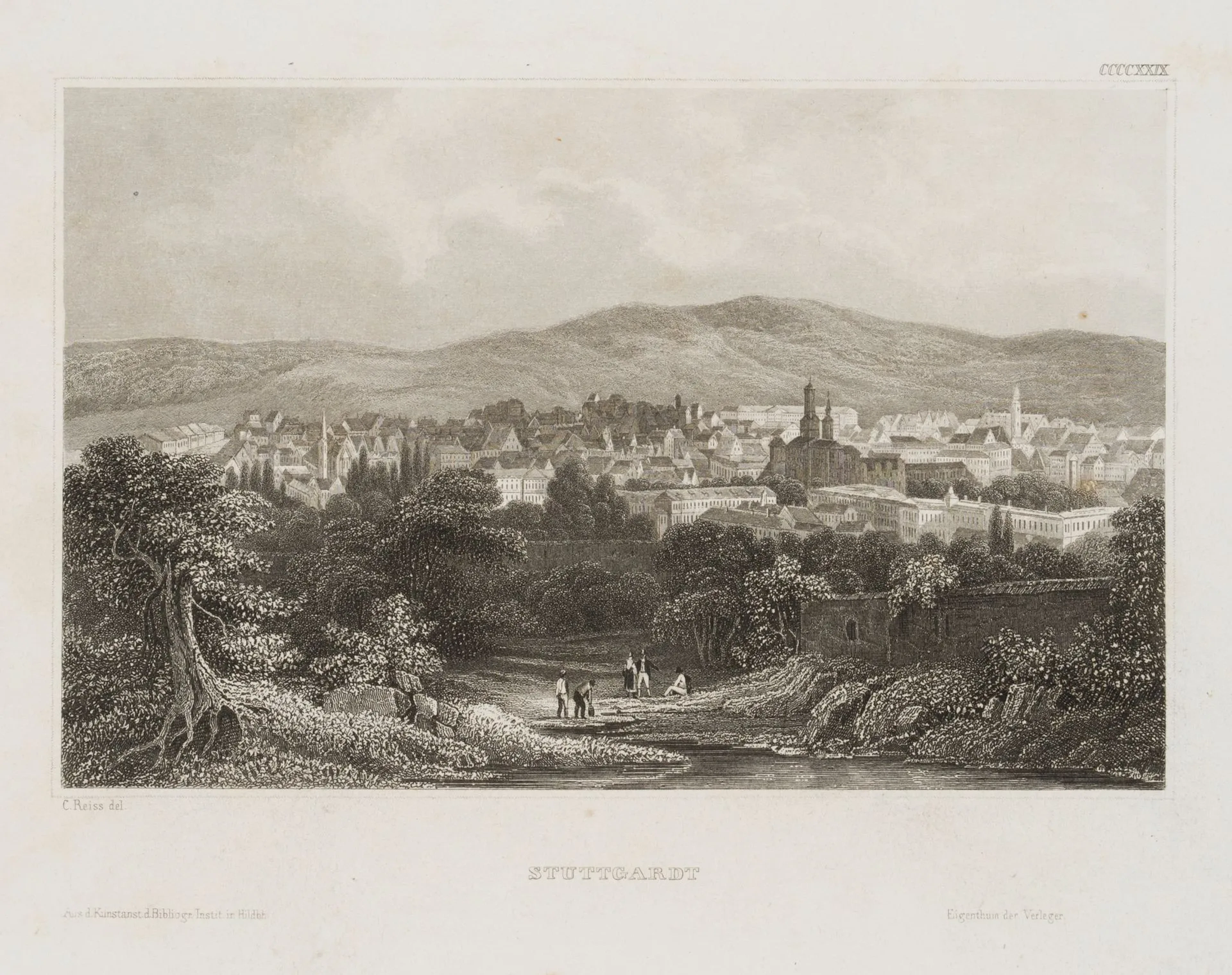 After REISS (19th), View of Stuttgart, Steel engraving After C. Reiss