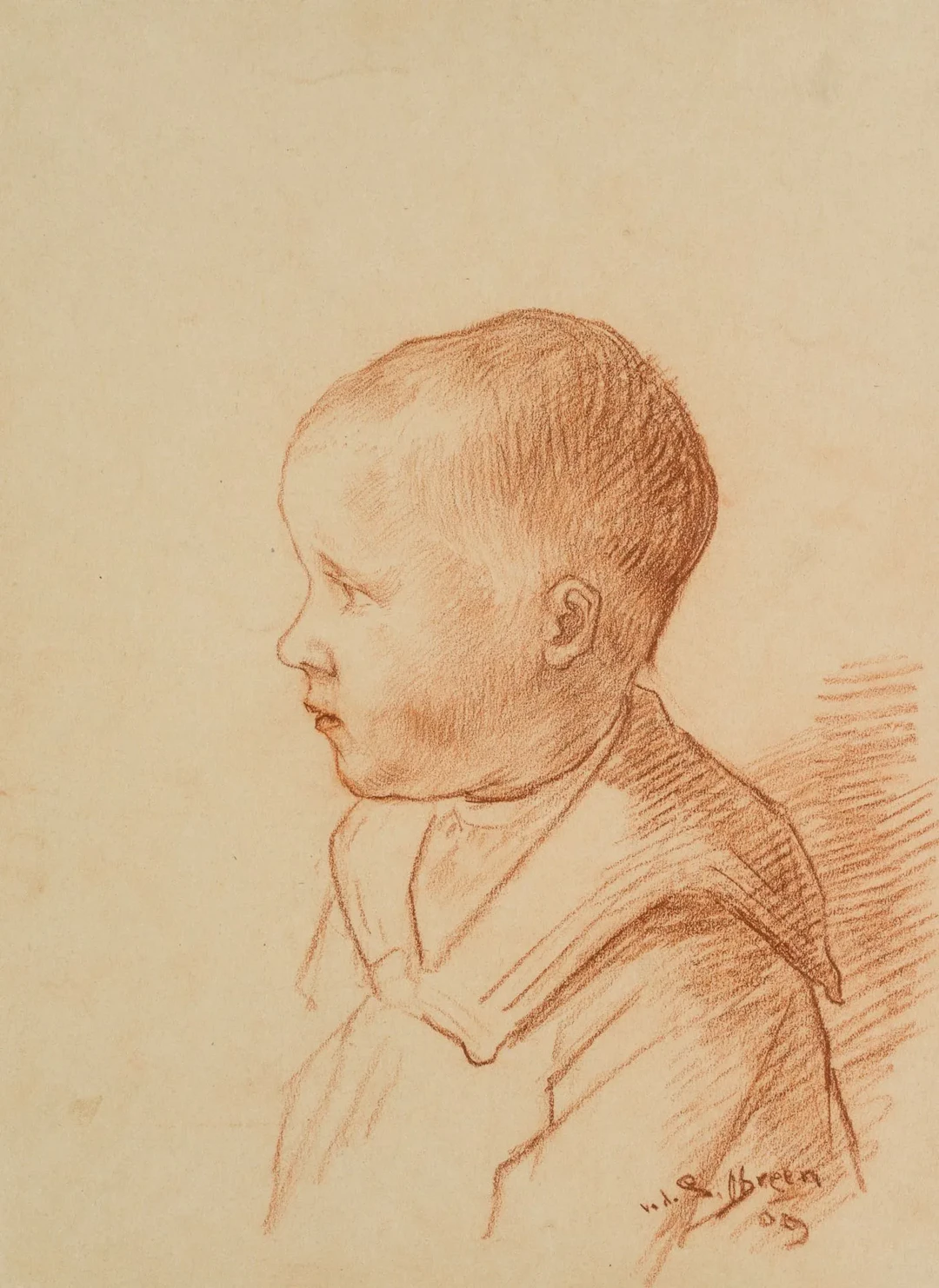 P. SPECK OBREEN (*1888), Portrait of a boy in profile, 1909, Red chalk