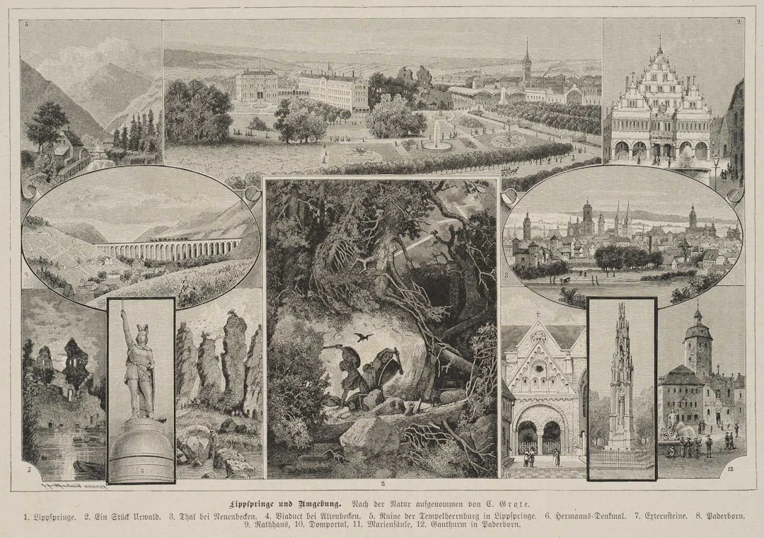 C. GROTE (19th), Lippspringe and the surrounding area, 1882, Woodcut