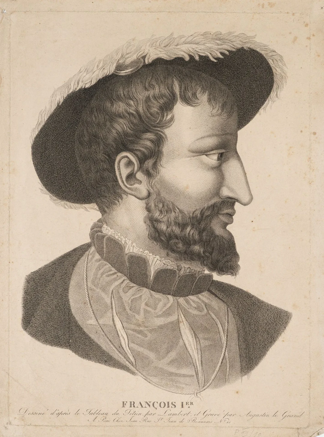 Lambert (19th) after TIZIAN (*1488), François I, King of France, Stipple