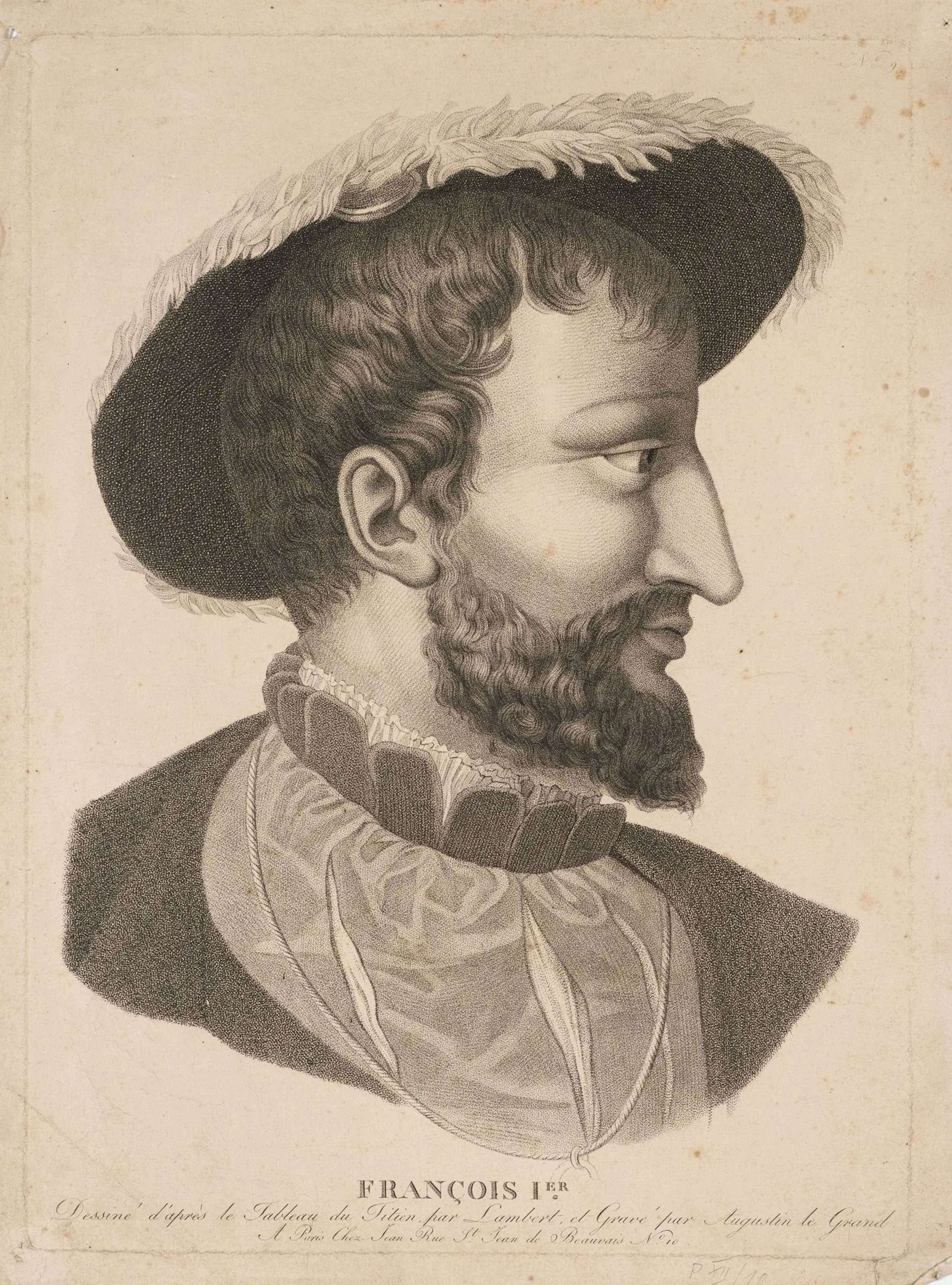 Lambert (19th) after TIZIAN (*1488), François I, King of France, Stipple