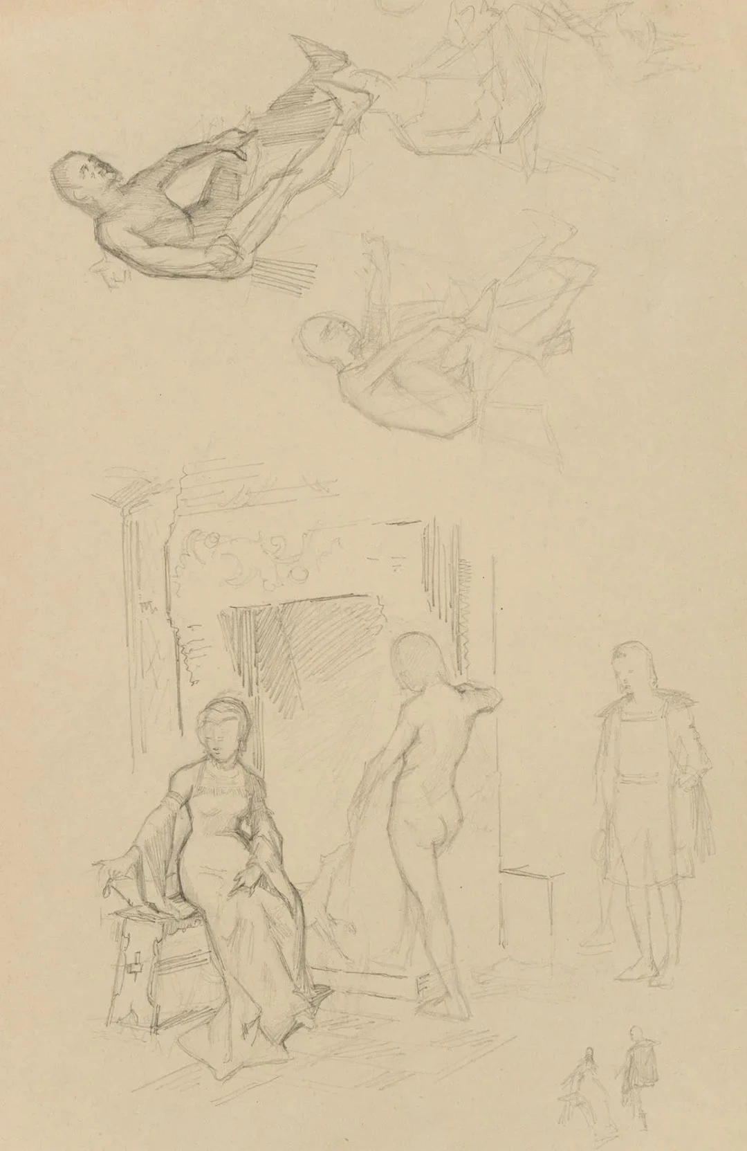 E. RONDAHL (1858-1914), Figure studies, Lady by the fireplace, 1883
