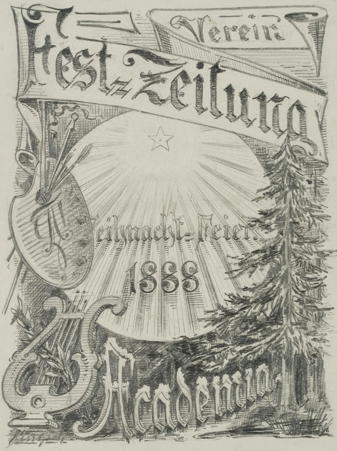 Unknown (19th), Club Festival Newspaper. Academia, 1888, pencil Unknown