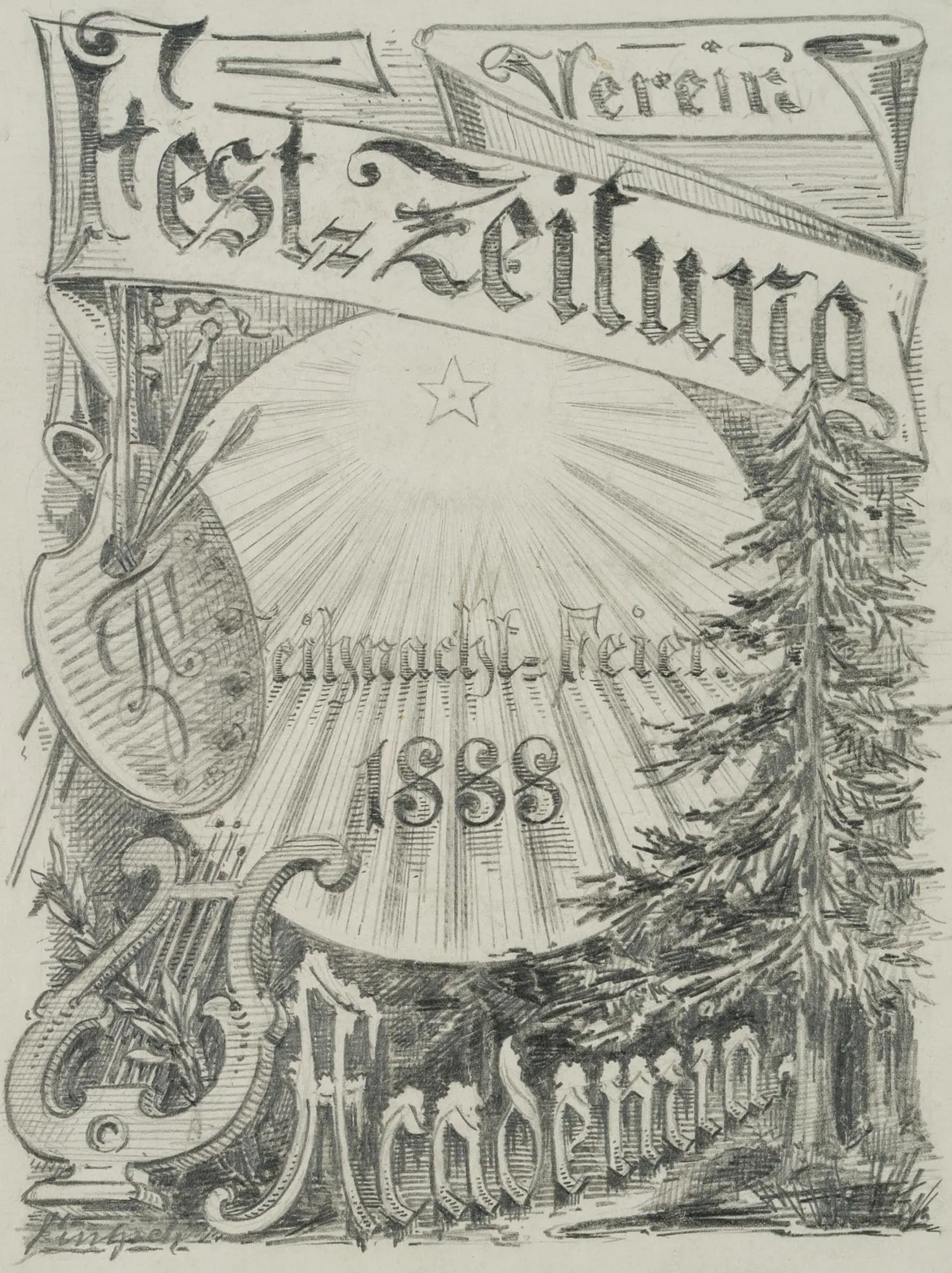 Unknown (19th), Club Festival Newspaper. Academia, 1888, pencil Unknown