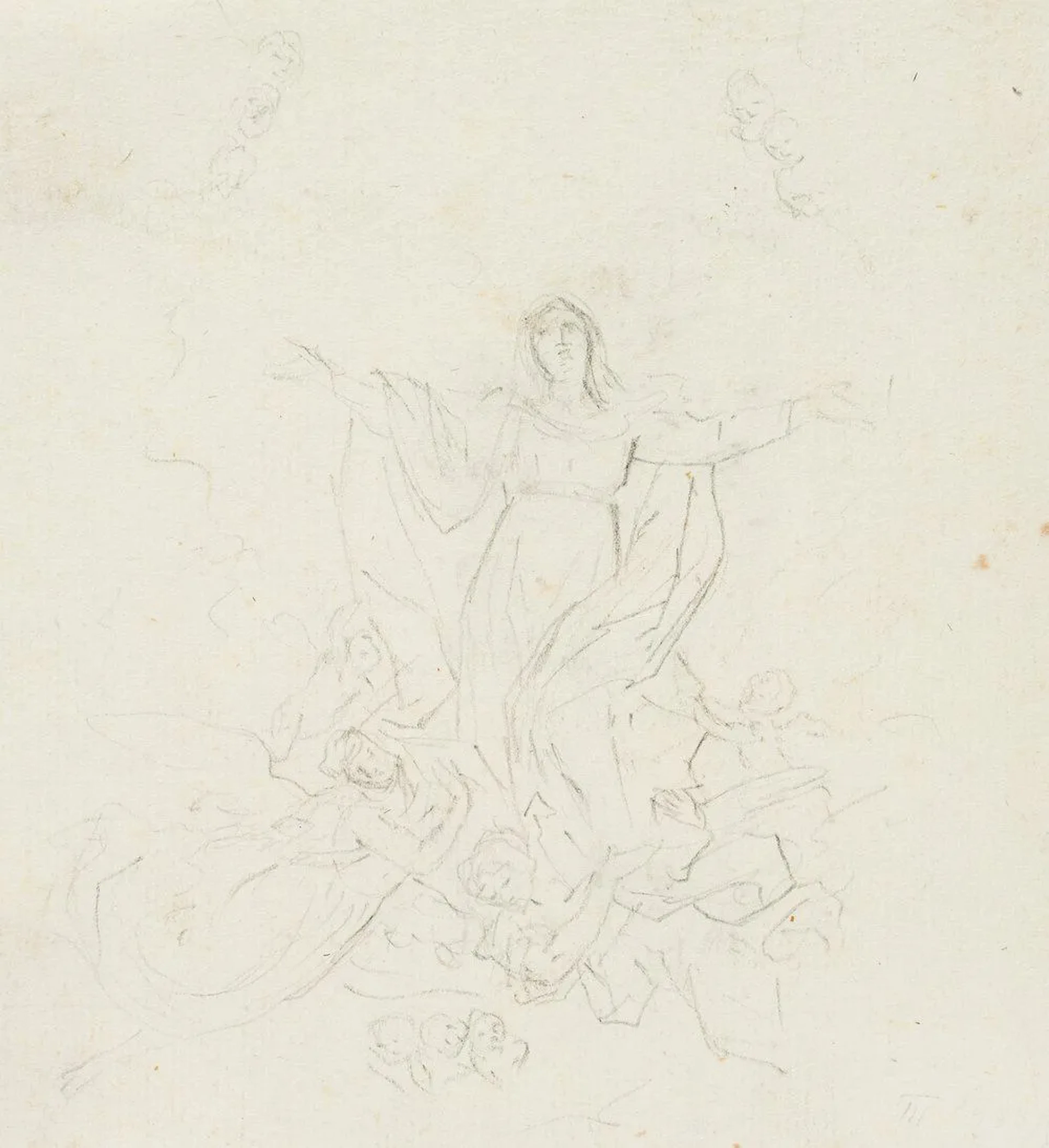 After RENI (*1575), Assumption of Mary, Madonna on Clouds, Pencil