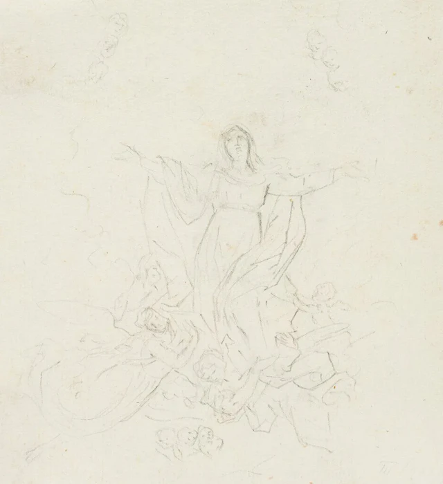 After RENI (*1575), Assumption of Mary, Madonna on Clouds, Pencil