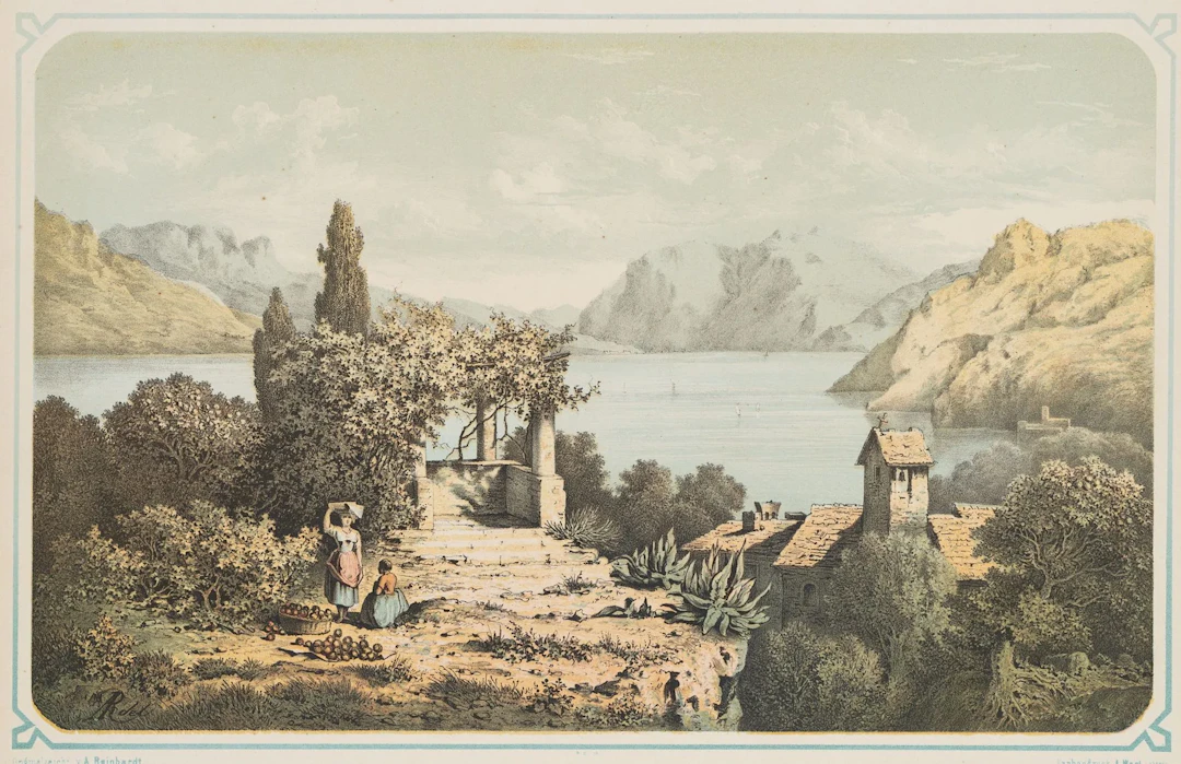 A. REINHARDT (*1831), On Lake Como in northern Italy, 1858, Color