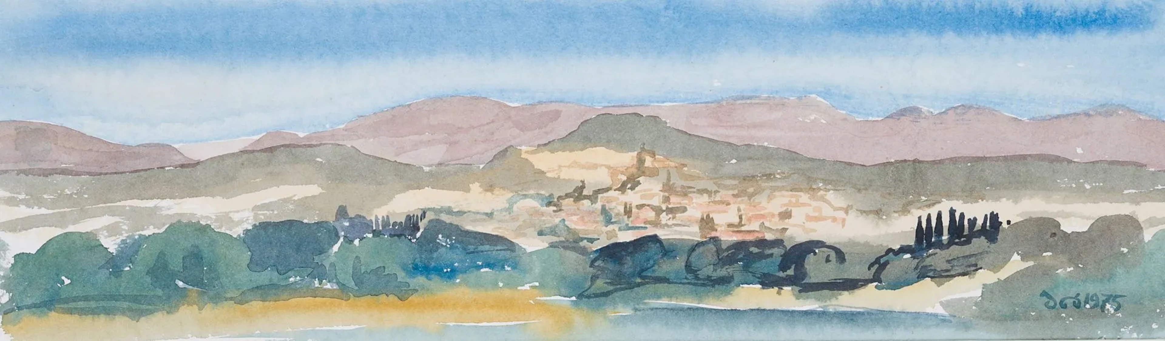 Unknown (20th), American landscape panorama, 1975, Watercolor Unknown