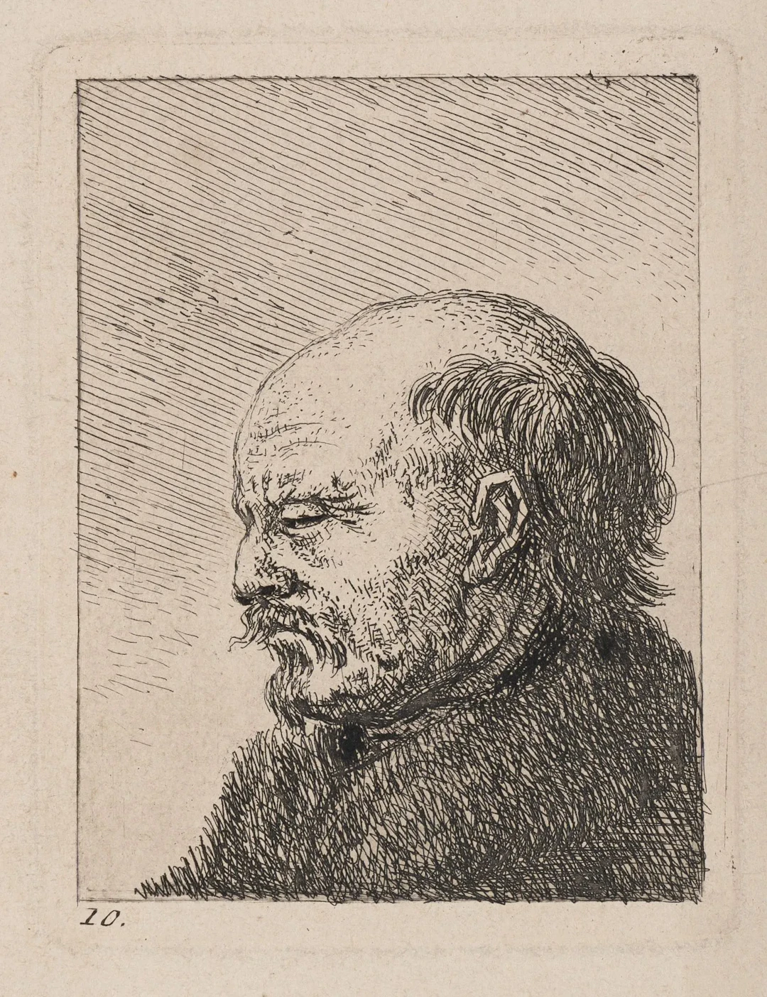 After REMBRANDT (*1606), Bald man, Etching After Rembrandt: Rembrandt