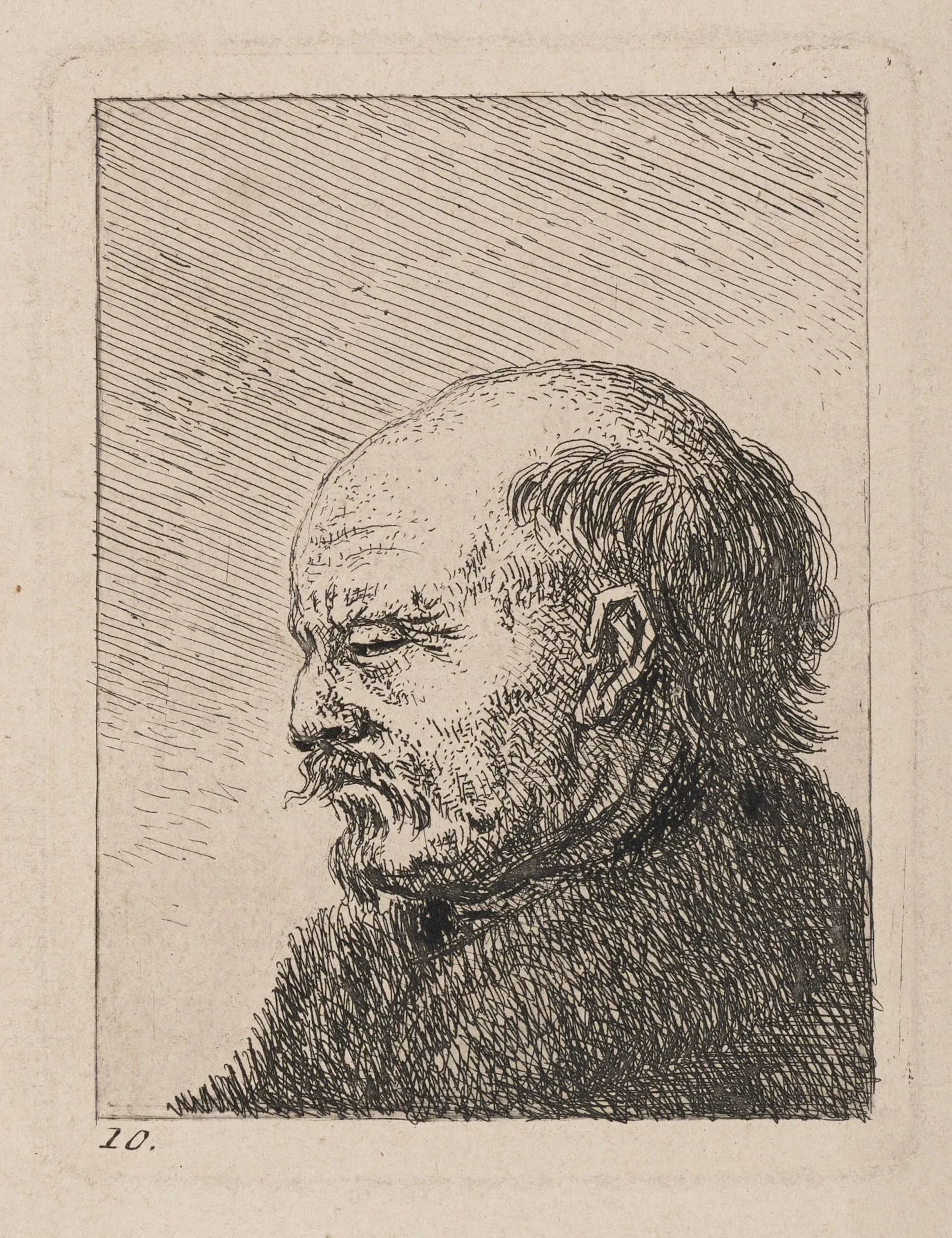 After REMBRANDT (*1606), Bald man, Etching After Rembrandt: Rembrandt