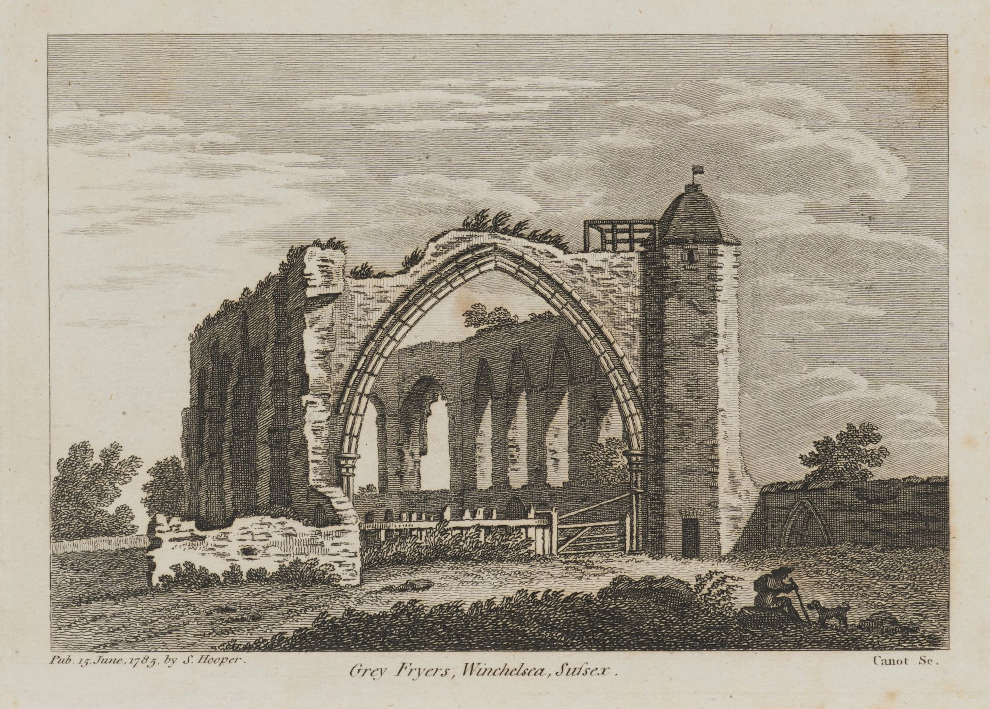 P. CANOT (1710-1777), Grey Fryers in Winchelsea, 1783, Etching Pierre