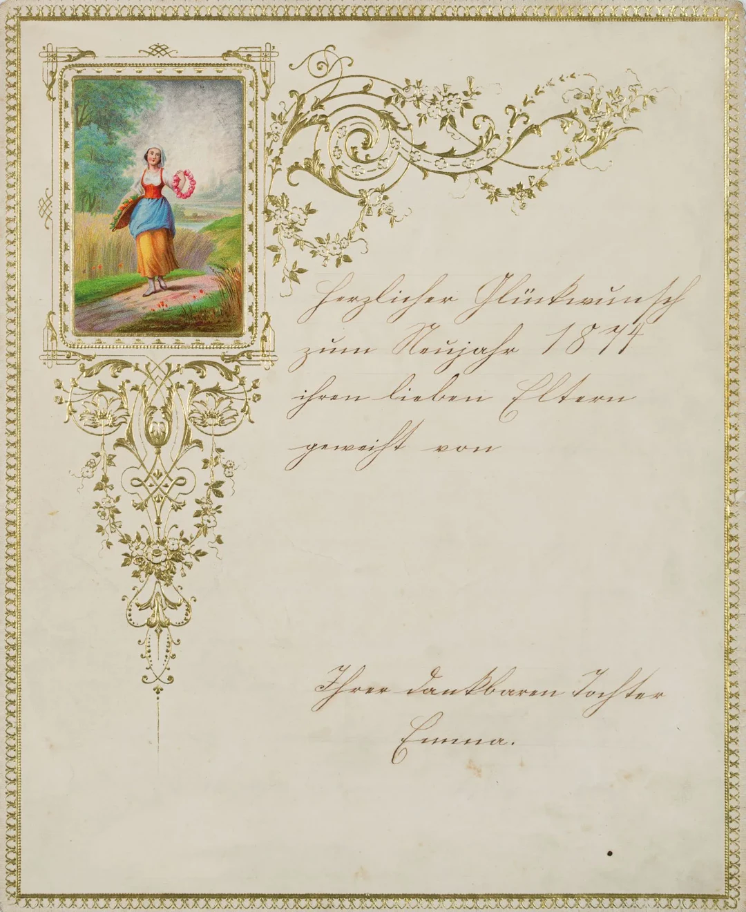 Unknown (19th century), New Year’s letter with gold foil stamping