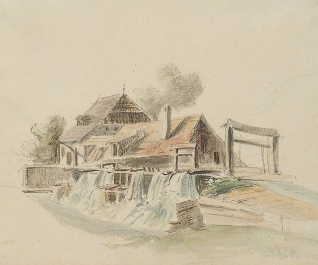 C. NATHE (1753-1806) Circle, View of a mill, Pencil Christoph Nathe