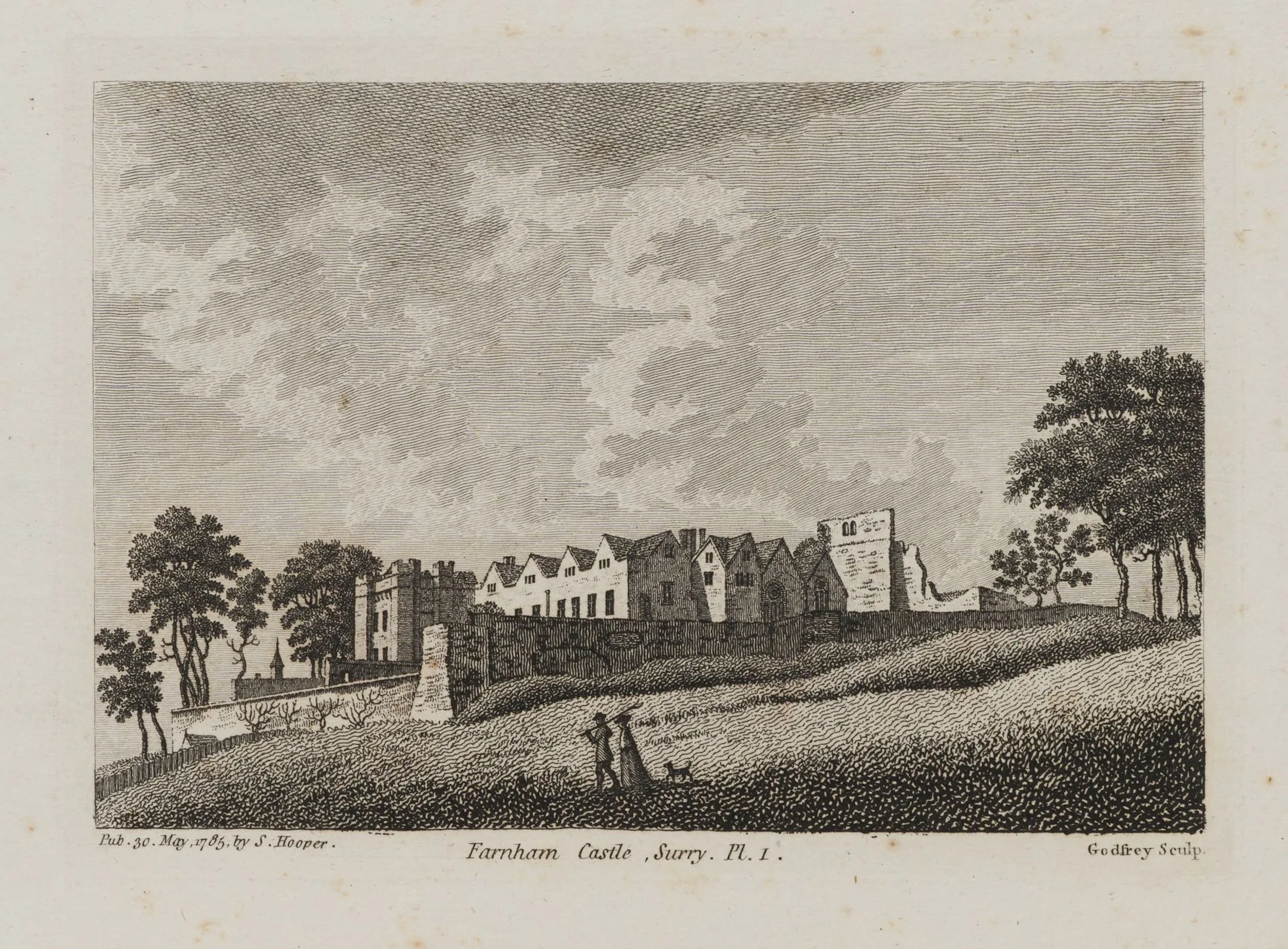 R. GODFREY (*1728), Farnham Castle, Surrey, Etching Richard Bernard