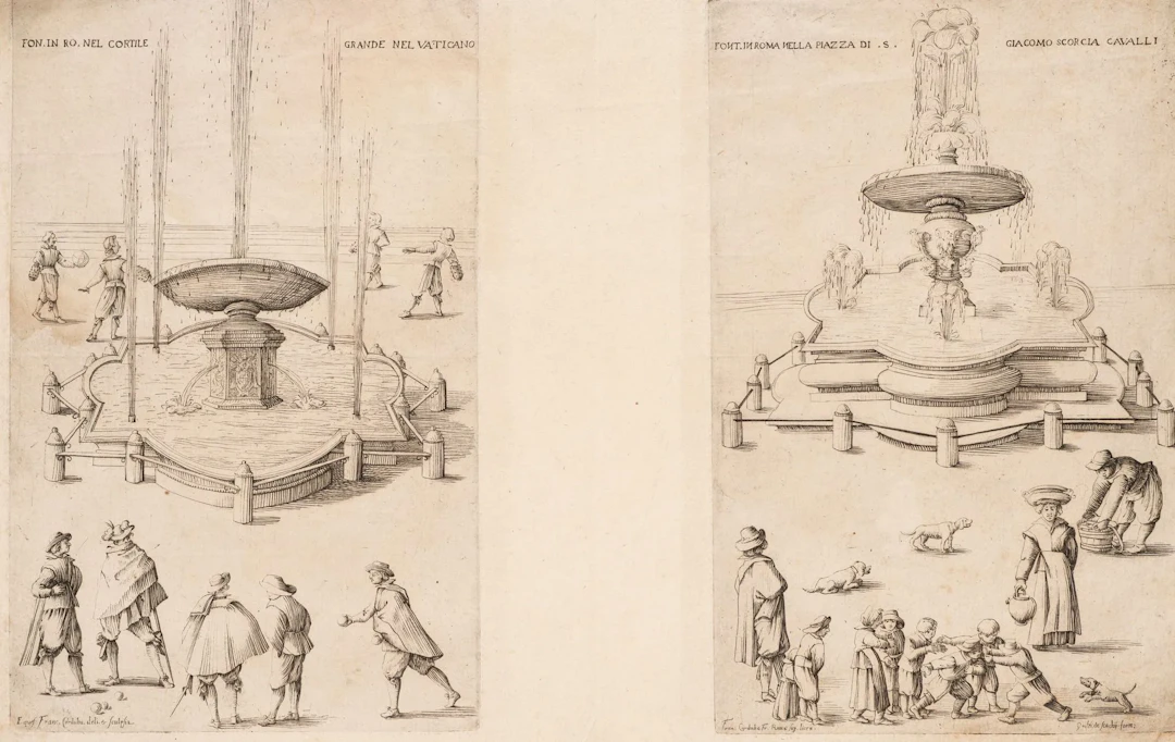 F. CORDUBA (1638–1670), Two Views of the Fountains in the Vatican