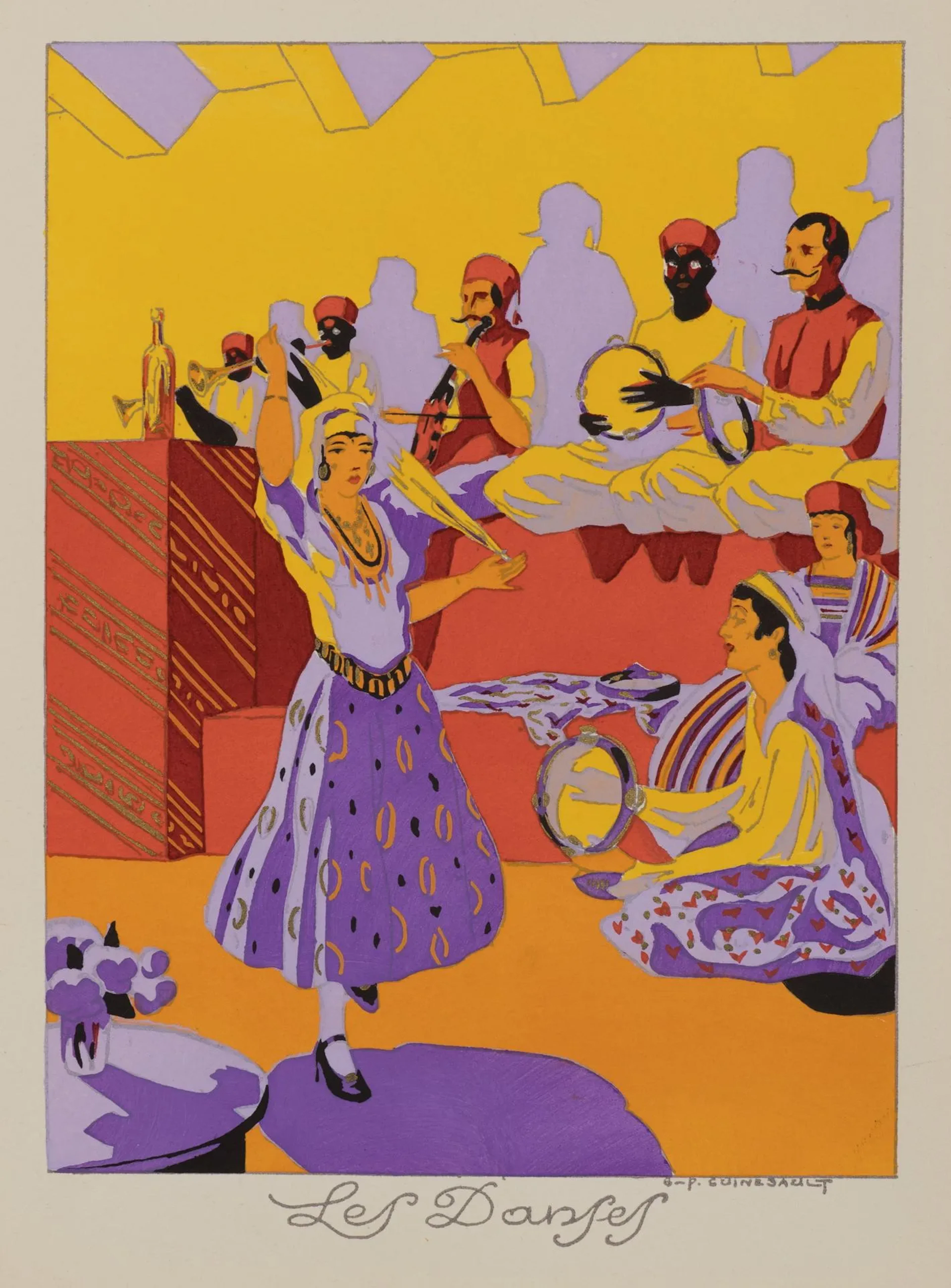 G. GUINEGAULT (*1893), Four Arab Impressions, around 1920, Pochoir-Print