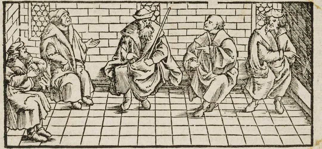 Unknown (16th century), Biblical illustration, scholarly debate, woodcut