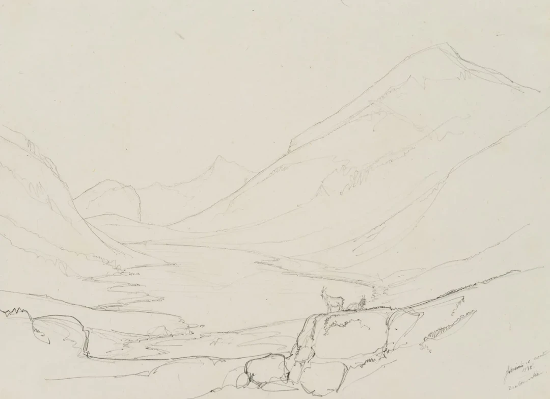 E. BRETENIÈRES (*1804), At Lake Dauben, on the Gemmi Pass, Switzerland