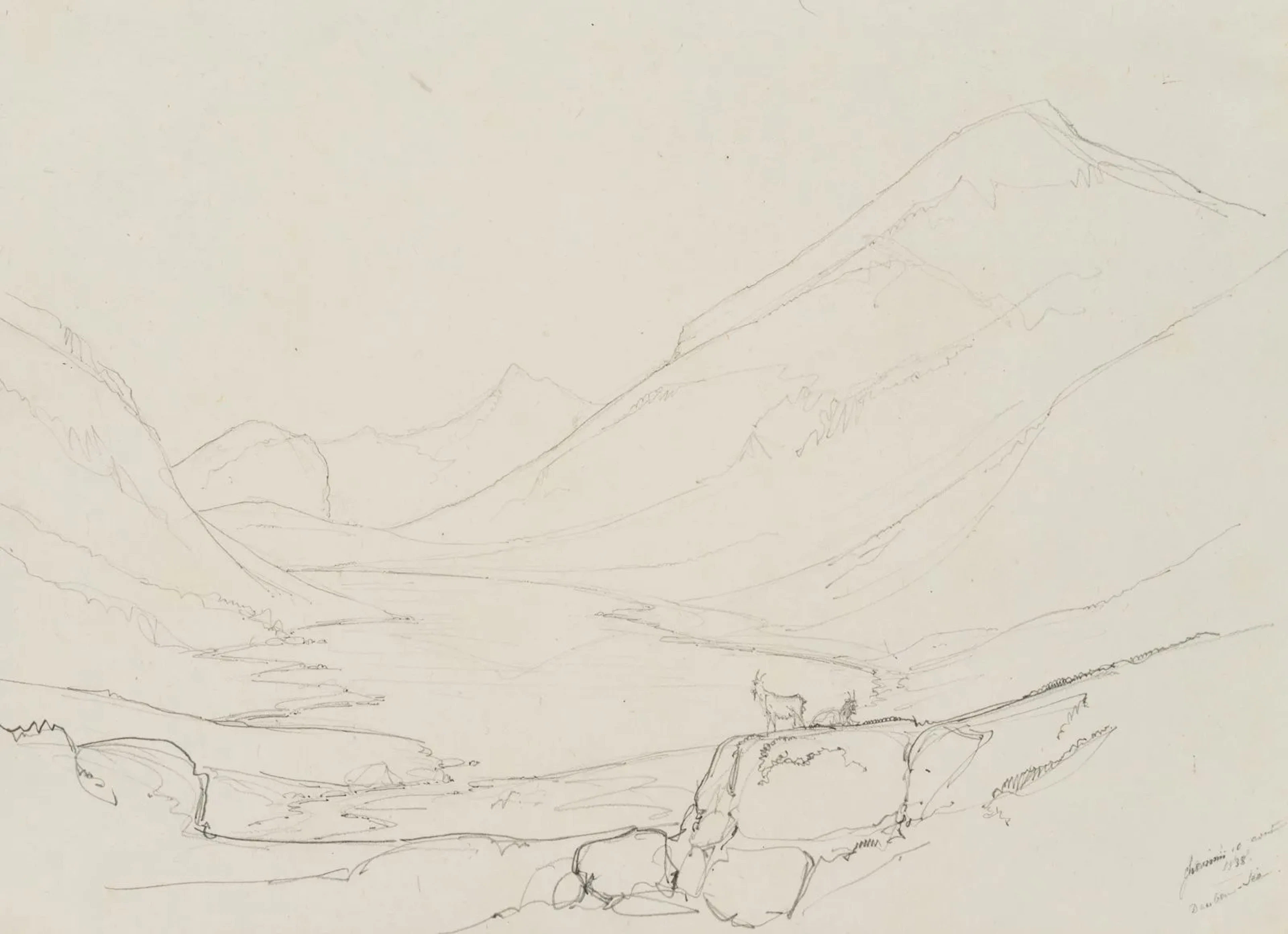 E. BRETENIÈRES (*1804), At Lake Dauben, on the Gemmi Pass, Switzerland