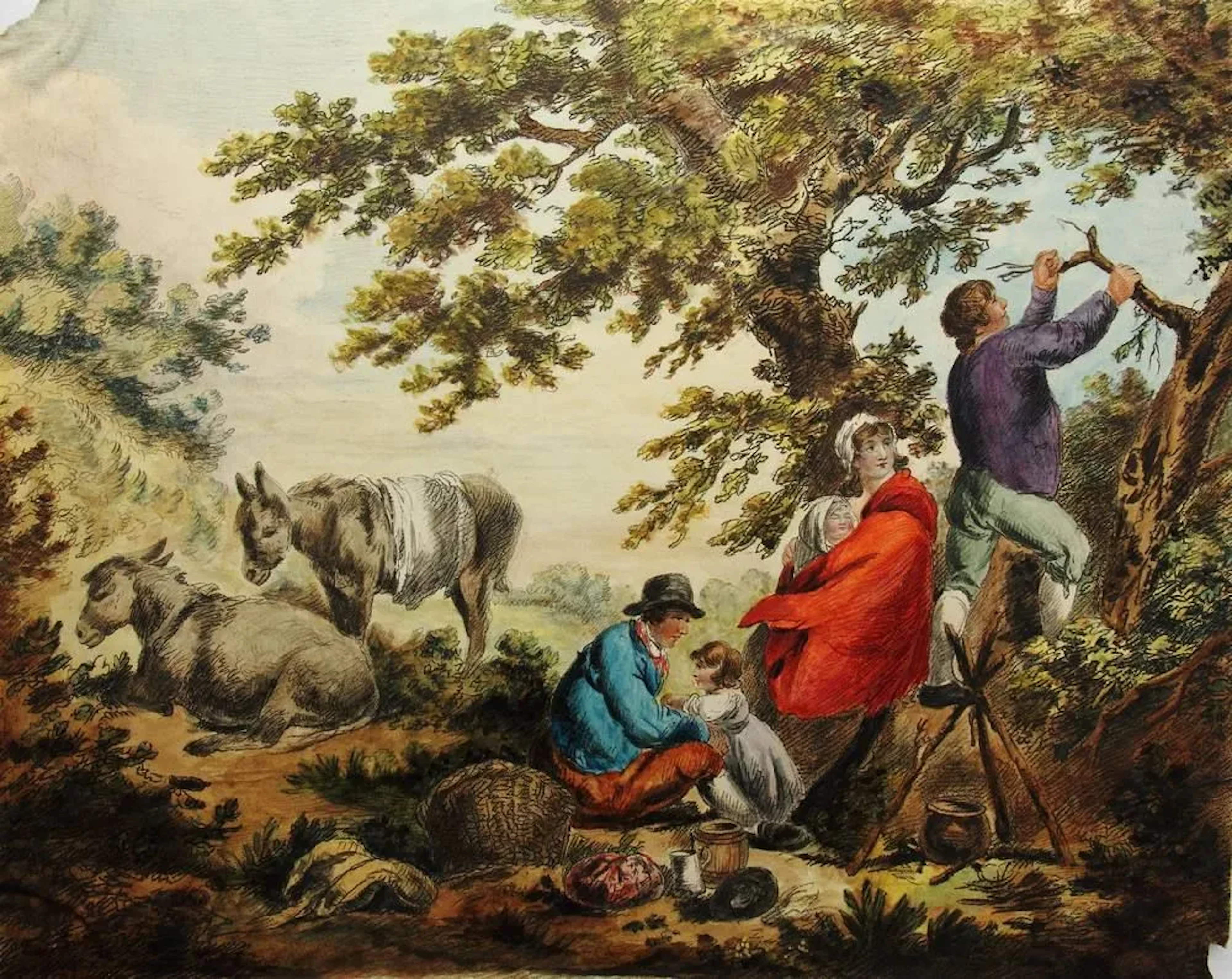 Unknown (19th century), A Traveling Family at Camp, around 1800, Lithograph