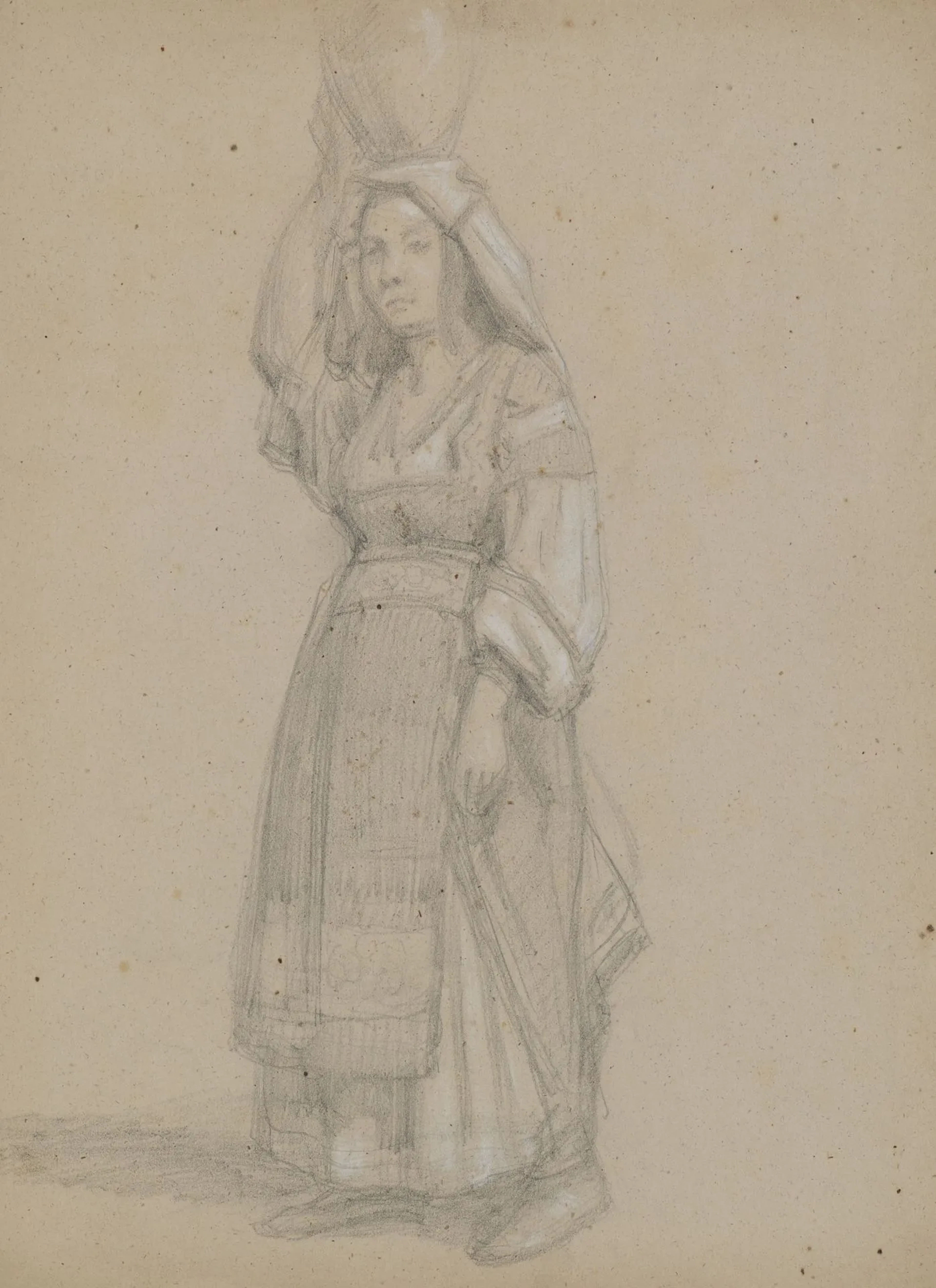 A. VIOLLET-LE-DUC (*1817), Woman with a Jug, Pencil Adolphe Viollet-le-Duc