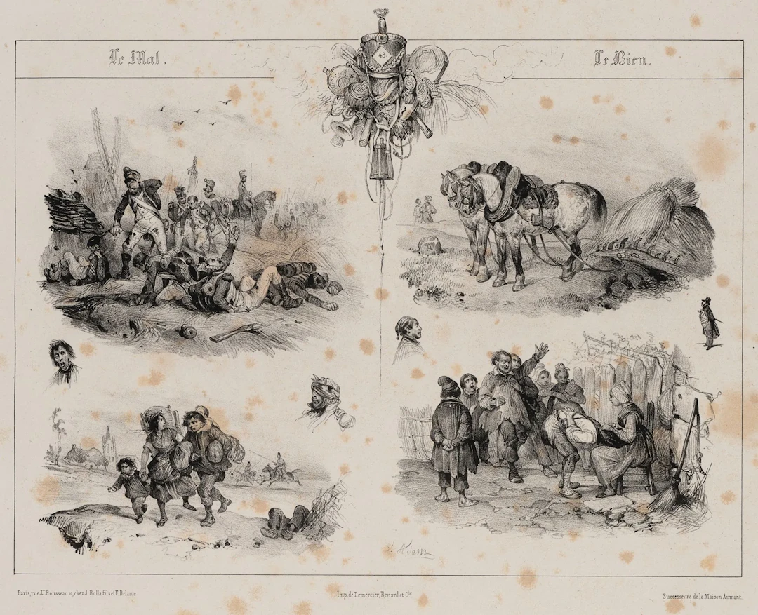 V. ADAM (1801–1866), Composition of War Scenes, Lithograph Victor-Jean