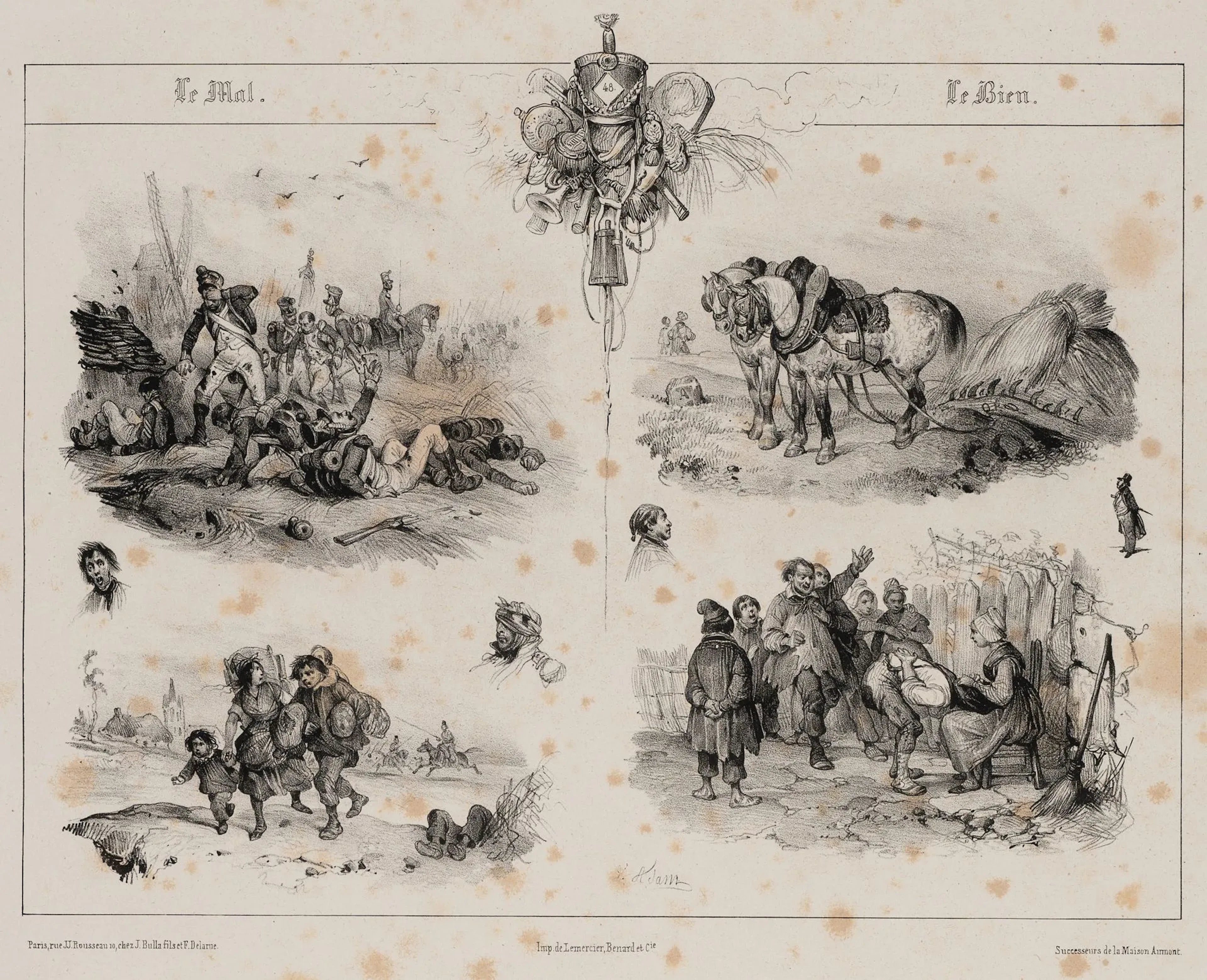V. ADAM (1801–1866), Composition of War Scenes, Lithograph Victor-Jean
