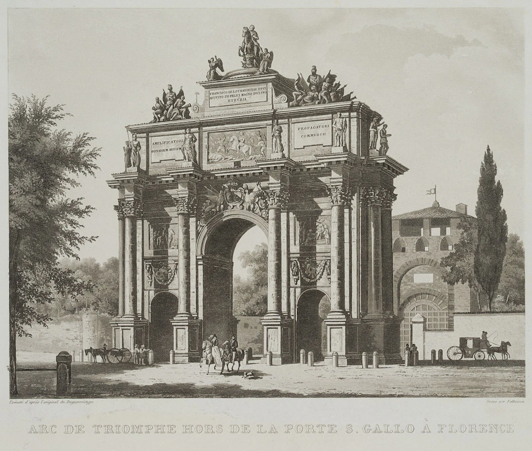 J. FALKEISEN (*1804), The Lorraine Triumphal Arch in Florence, Aquatint