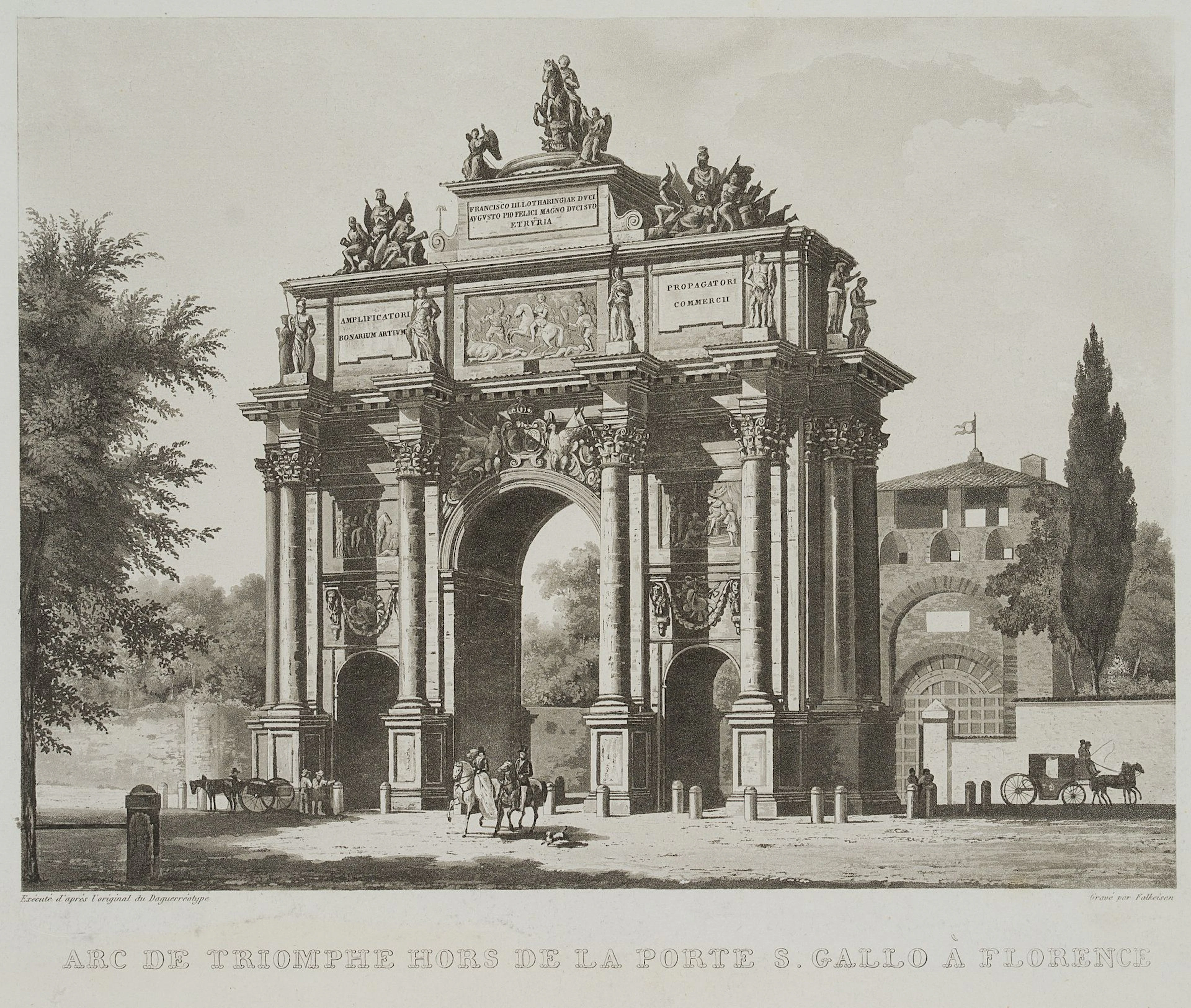 J. FALKEISEN (*1804), The Lorraine Triumphal Arch in Florence, Aquatint