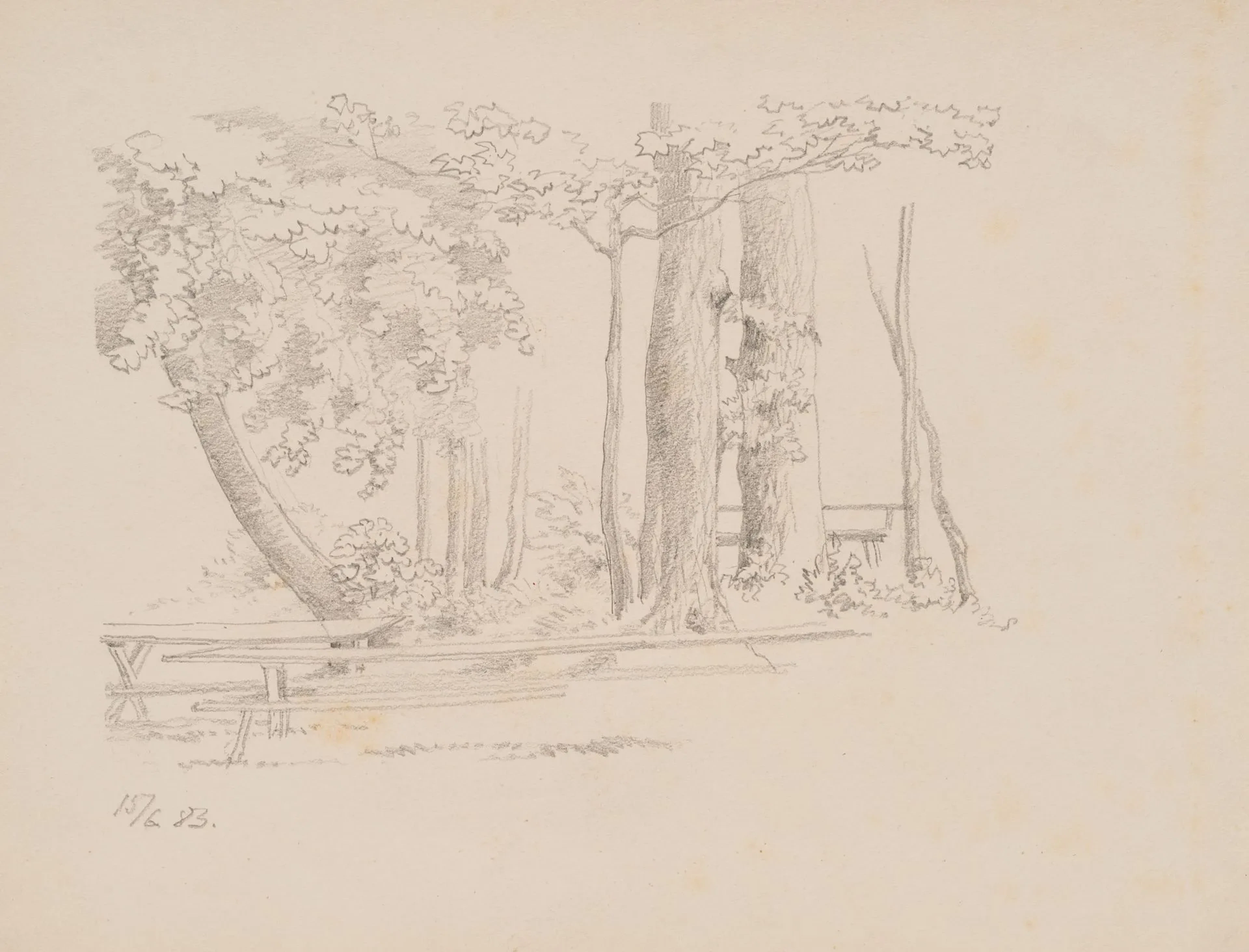 Unknown (19th century), Rest area under the trees, 1883, pencil Unknown