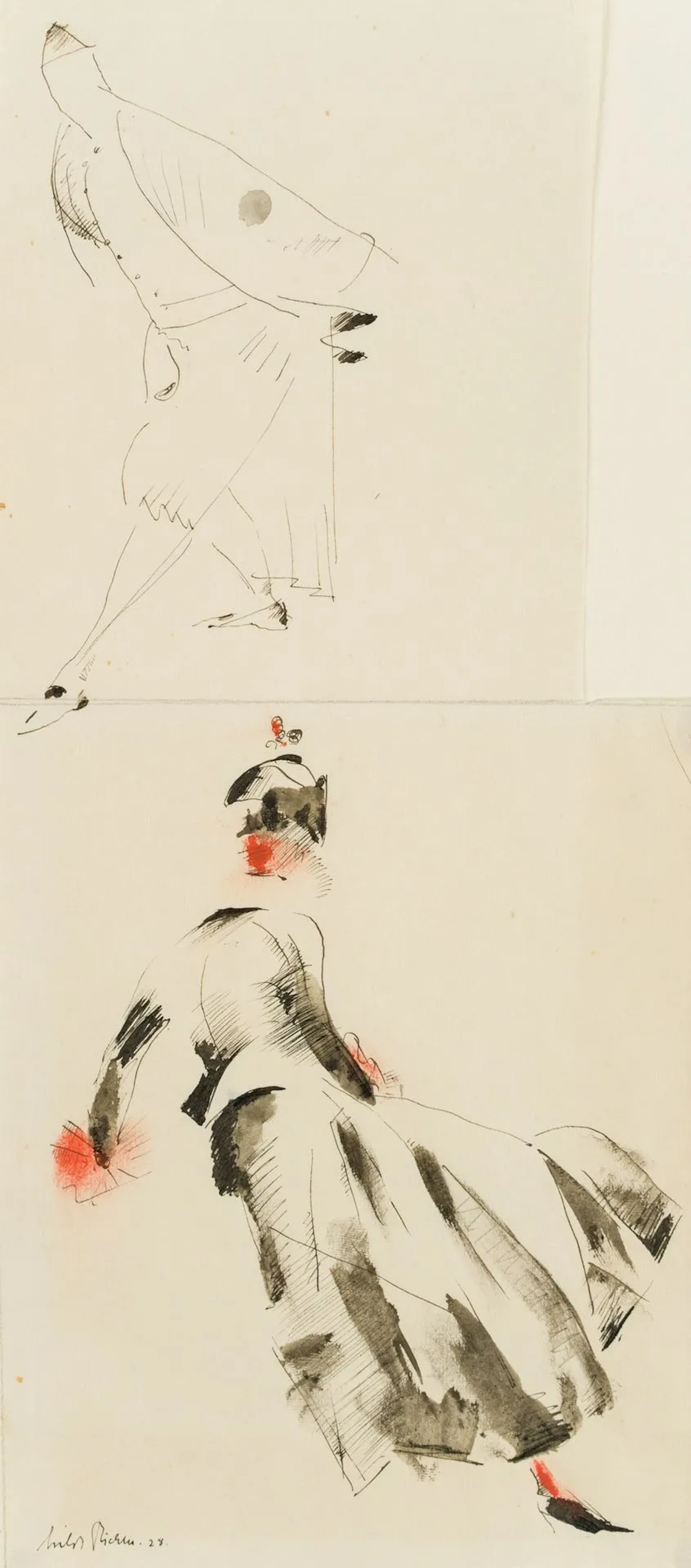 Unknown (20th), A gentleman and a lady walking, 1928, pen drawing