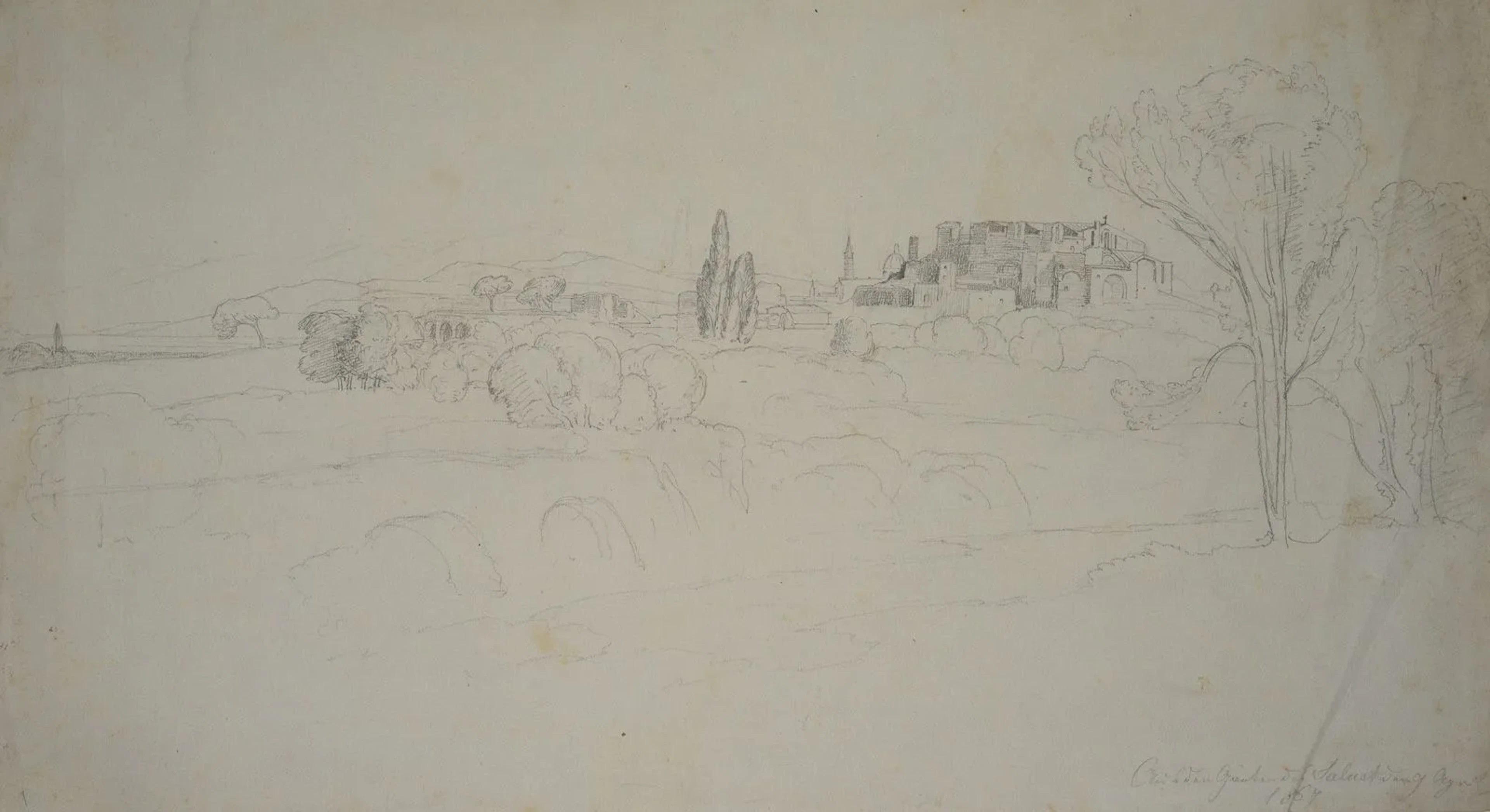 T. WEBER (1813–1875), From the Gardens of Sallust, 1867, pencil Therese