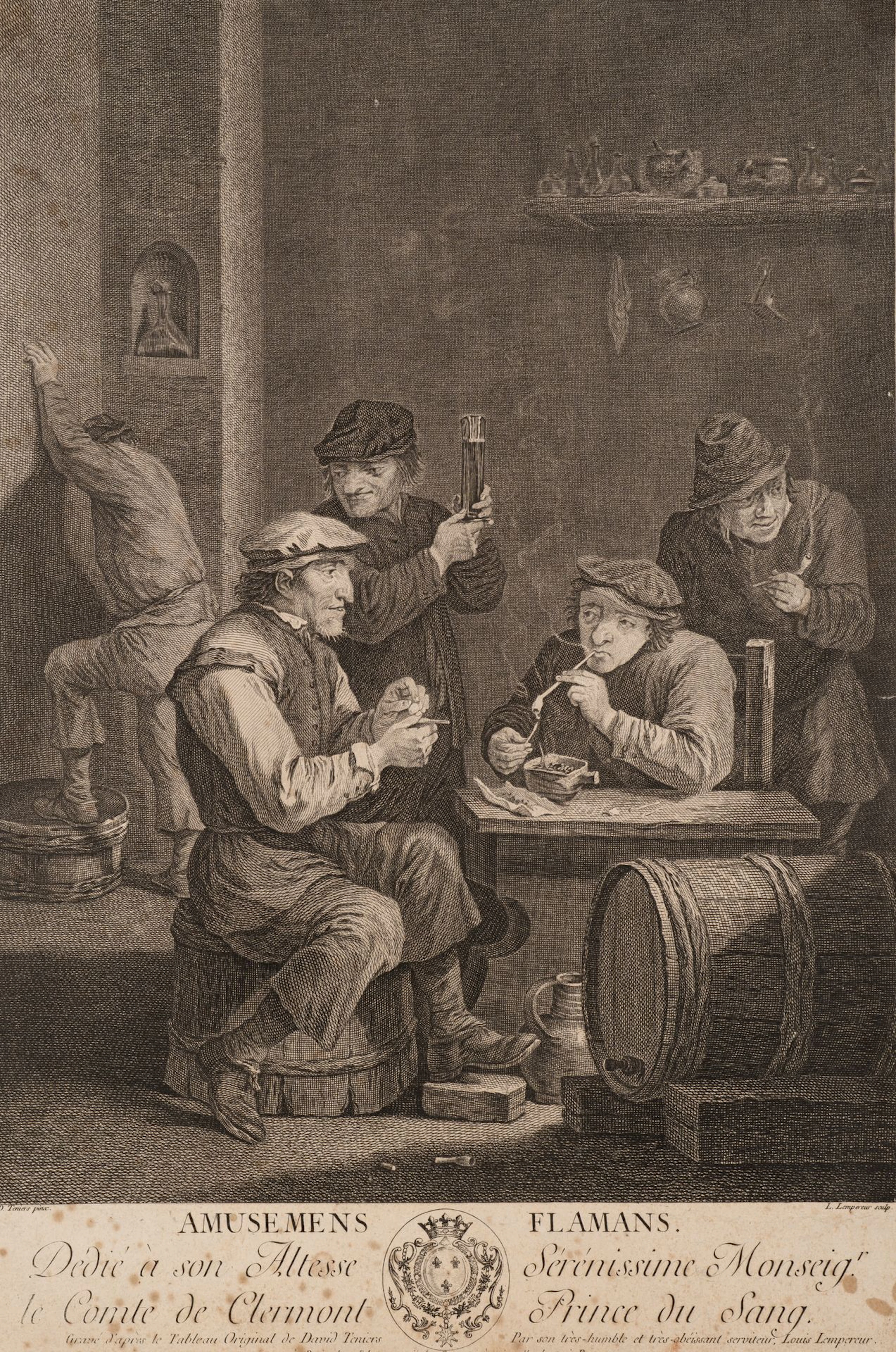 L. LEMPEREUR (*1728) after TENIERS (*1610), Flemish Delights, Etching
