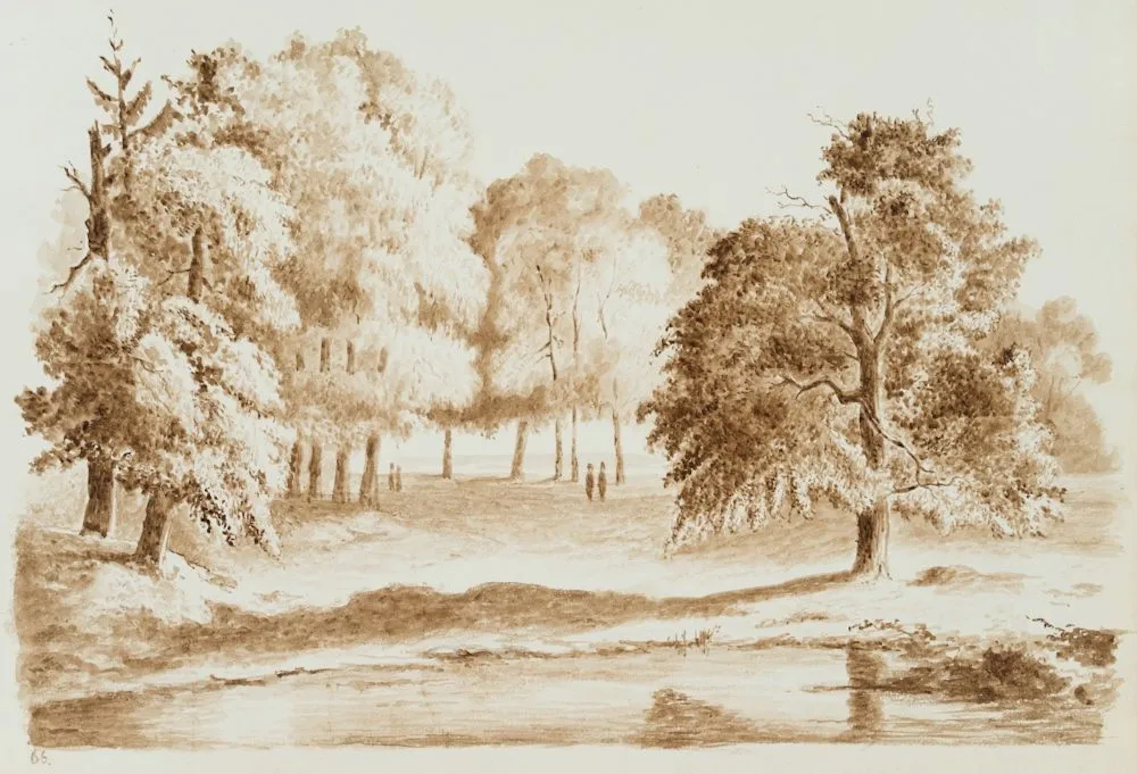 Unknown (19th), Romantic park landscape, Brush drawing Unknown (19th