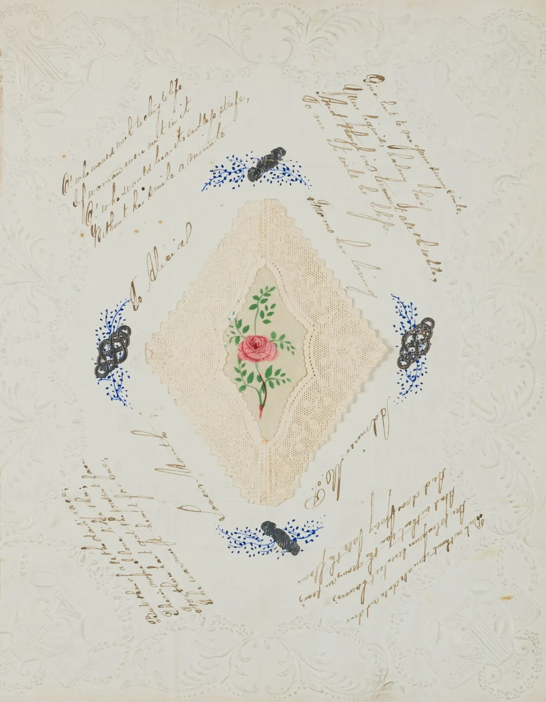 Unknown (19th century), New Year’s letter, embossed with silk, ca.